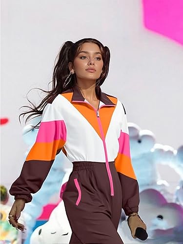 Miniatura 4 de UOUA Traje de los años 80 para mujer, disfraz de una sola pieza, traje de entrenamiento de manga larga, ropa retro para fiestas