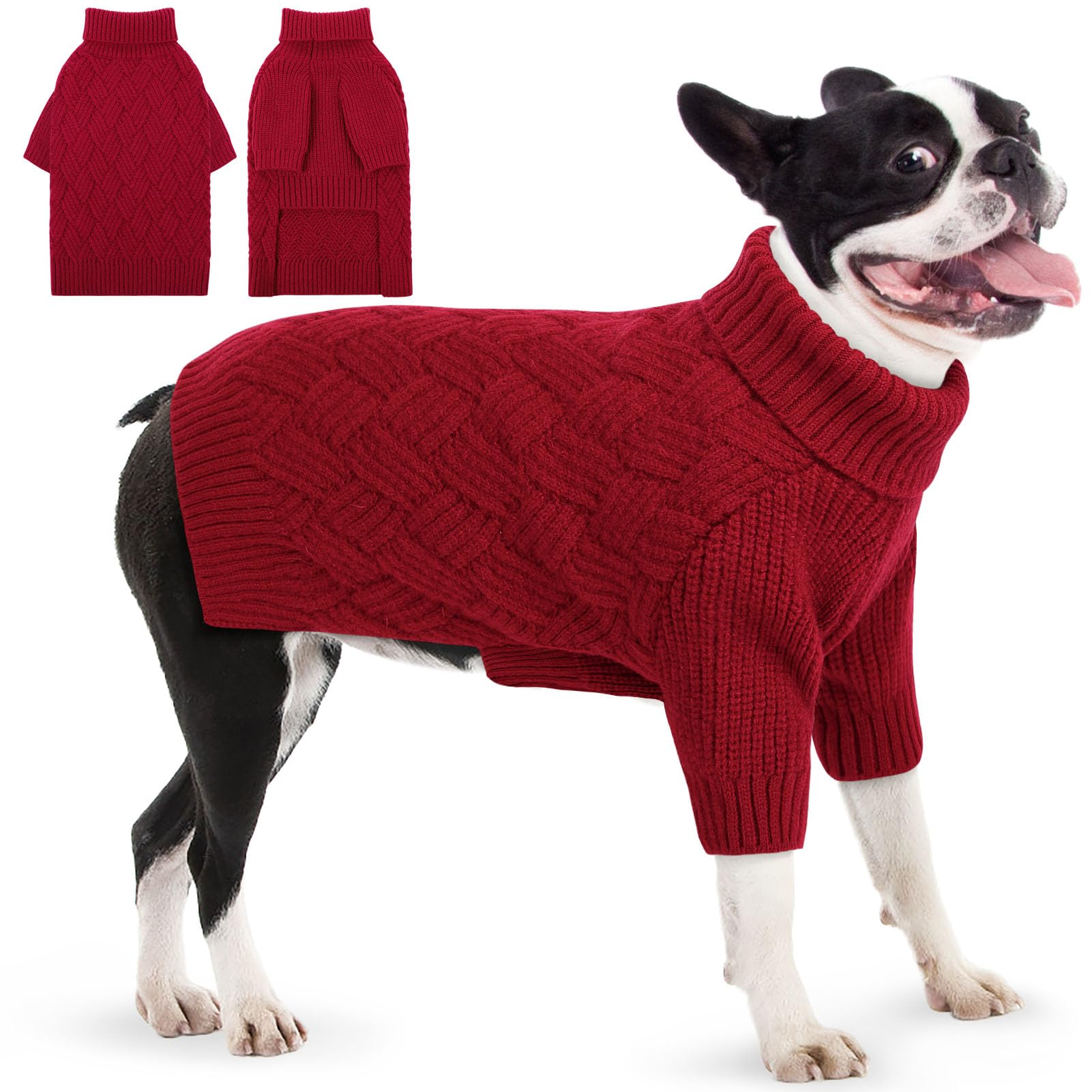 AOFITEE Maglione per Cani, Invernale Maglioncino Cane Taglia Media con Collo Alto, Maglione Natale Cane Morbida e Calda Maglioncini Pet con Maniche, Maglioni Cani Rosso per Jack Russell, M