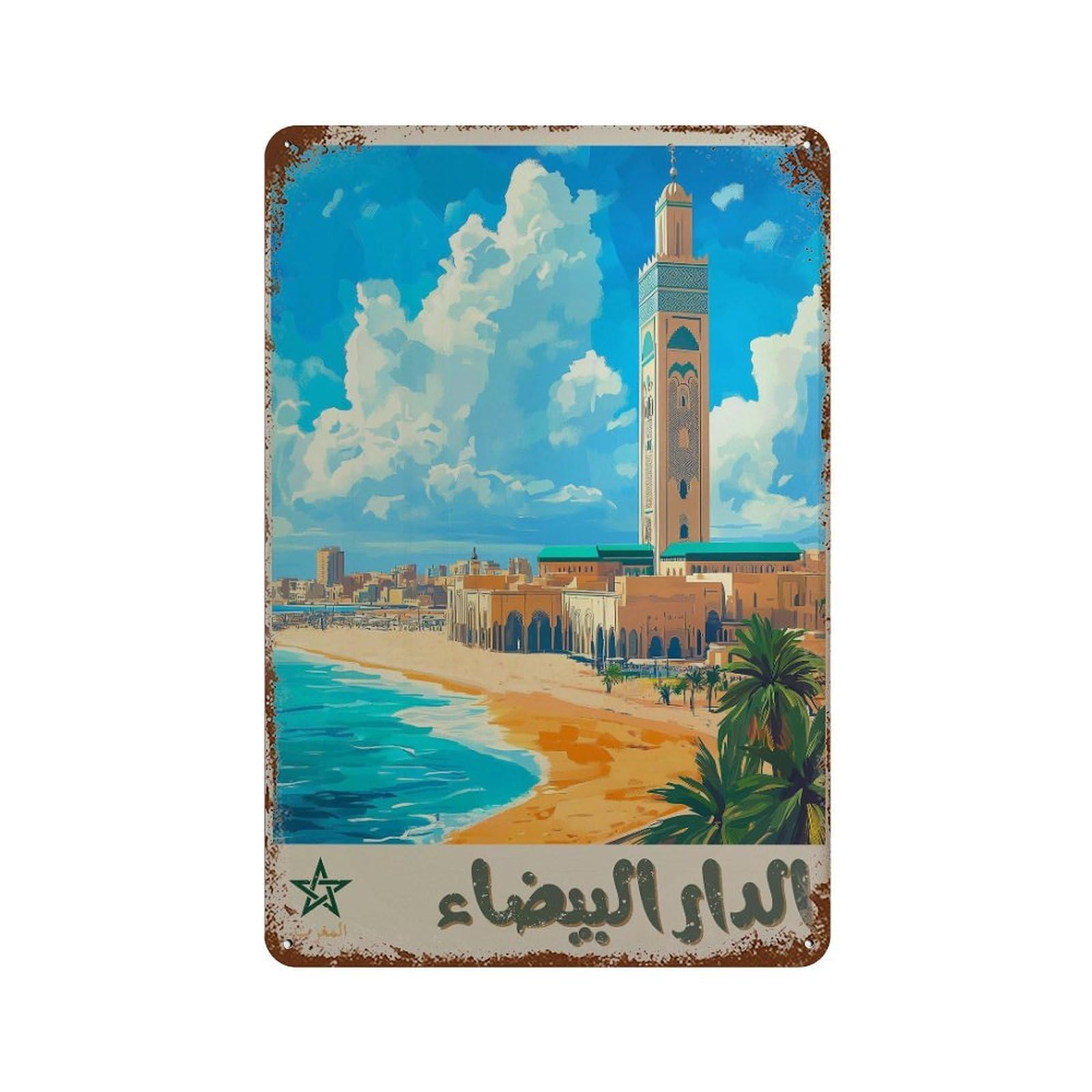 xiaoxiaoshen Casablanca Travel Hassan II Mosque Morocco Wall Decor Art Metal Tin Poster Modern Home Decor Art Home Bar Shop Decorations Vintage Sign 30x20cm