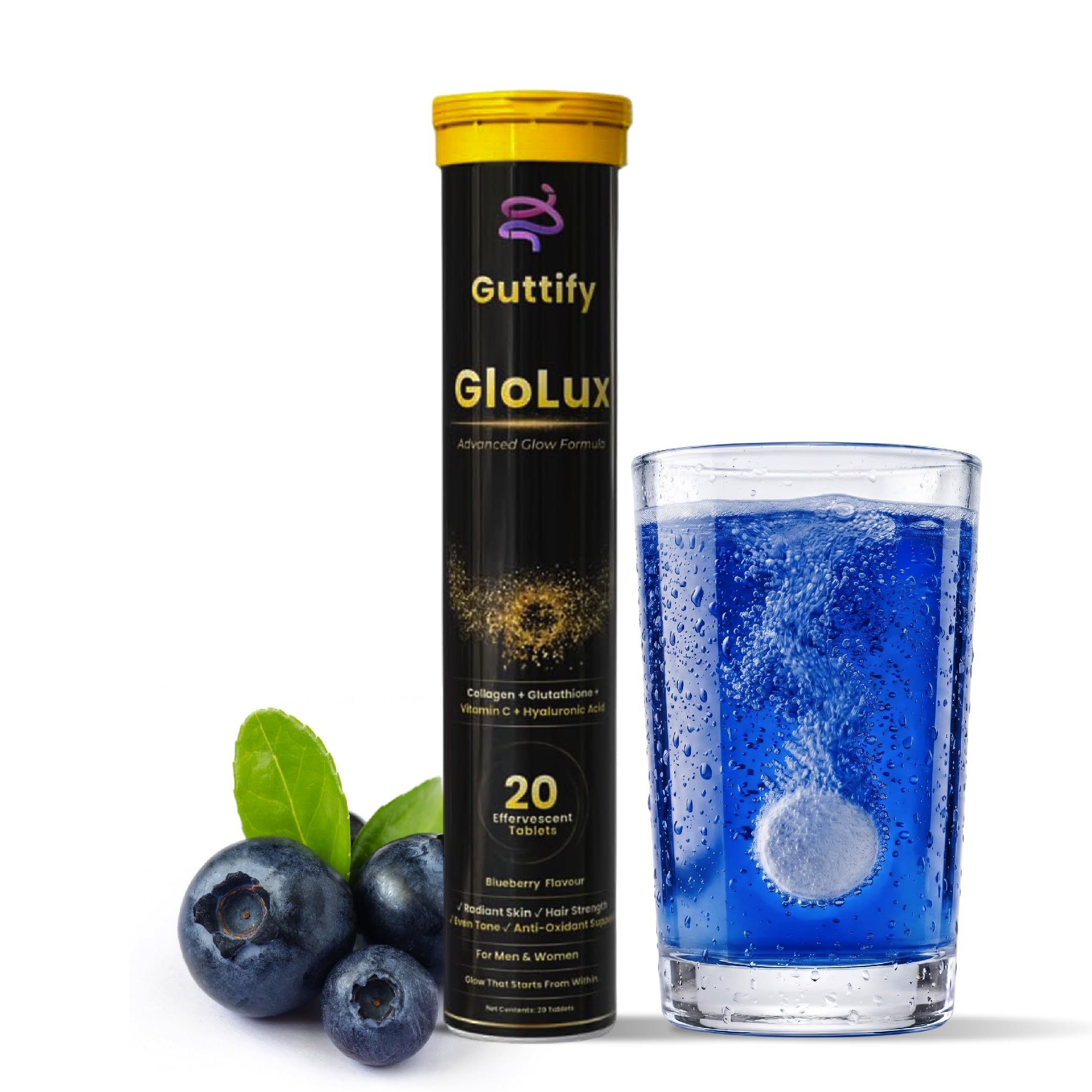 glutathione blueberry Guttify L-Glutathione 500mg Effervescent Tablets | Supports Skin Whitening, Glow & Anti-Aging UVA Jeena Sikho L-Glutathione एडवांस Size:14