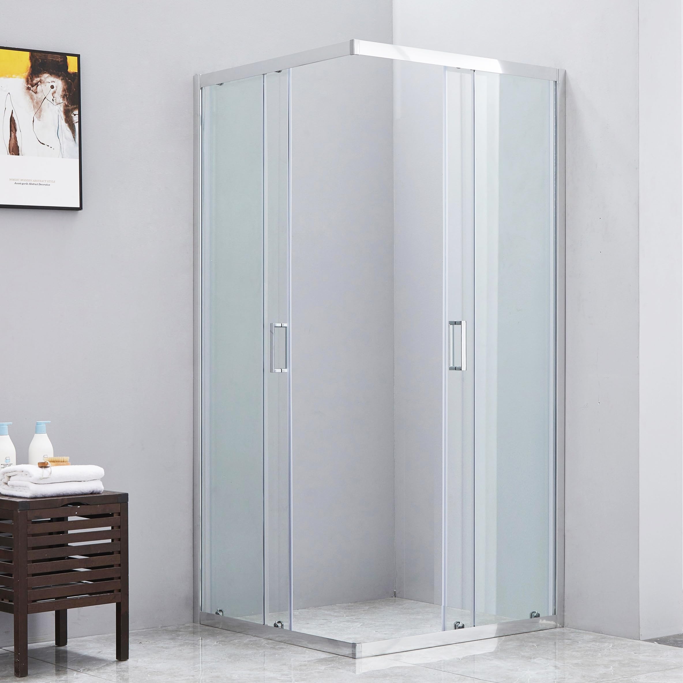 Box doccia in cristallo temperato 6mm h190cm trasparente con maniglie e profili cromati porte scorrevoli apertura angolare (80x120cm)