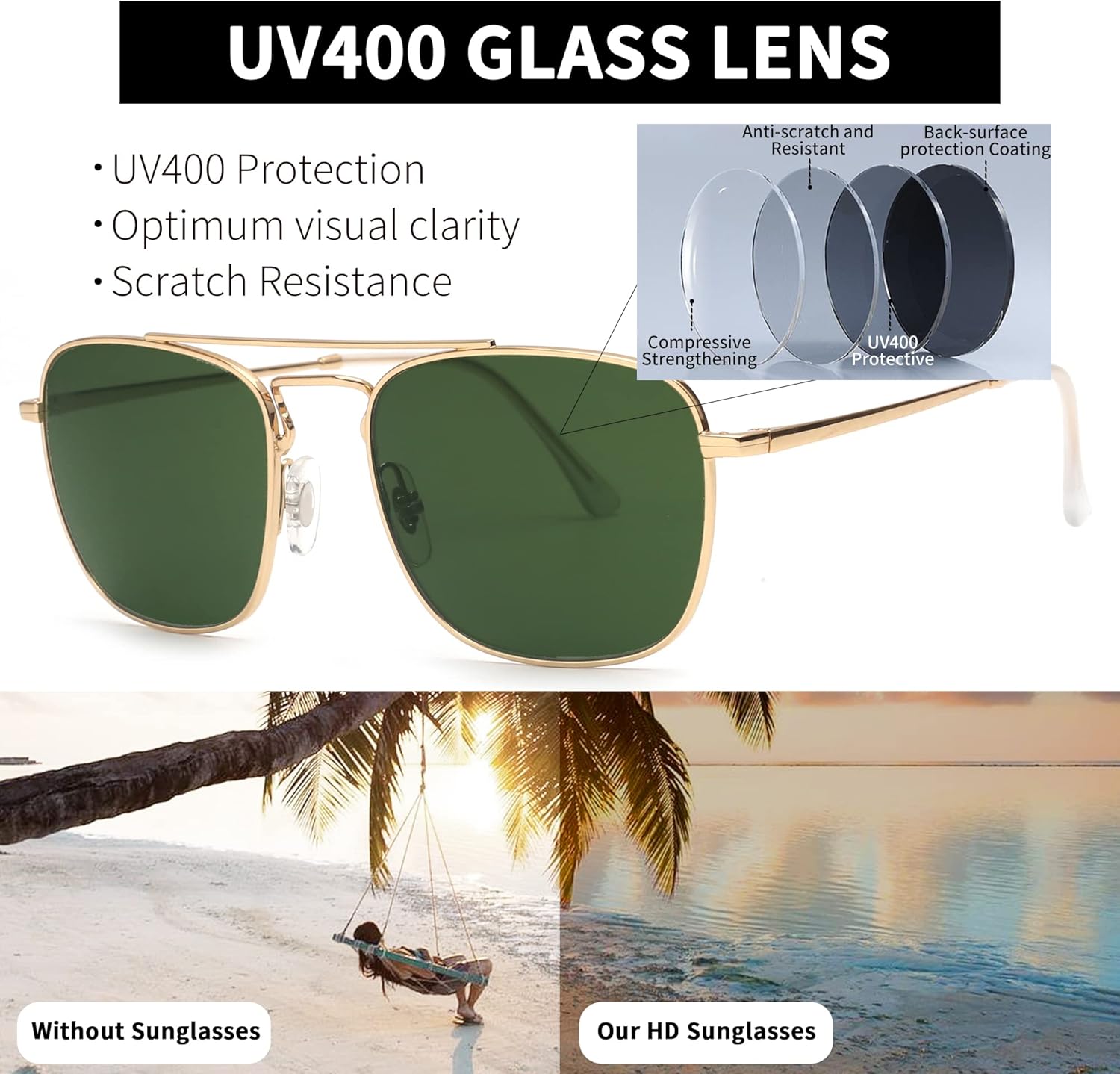 JIM HALO Retro Square Aviator Sunglasses Premium Glass Lens Flat Metal Eyewear Men Women - Image 5