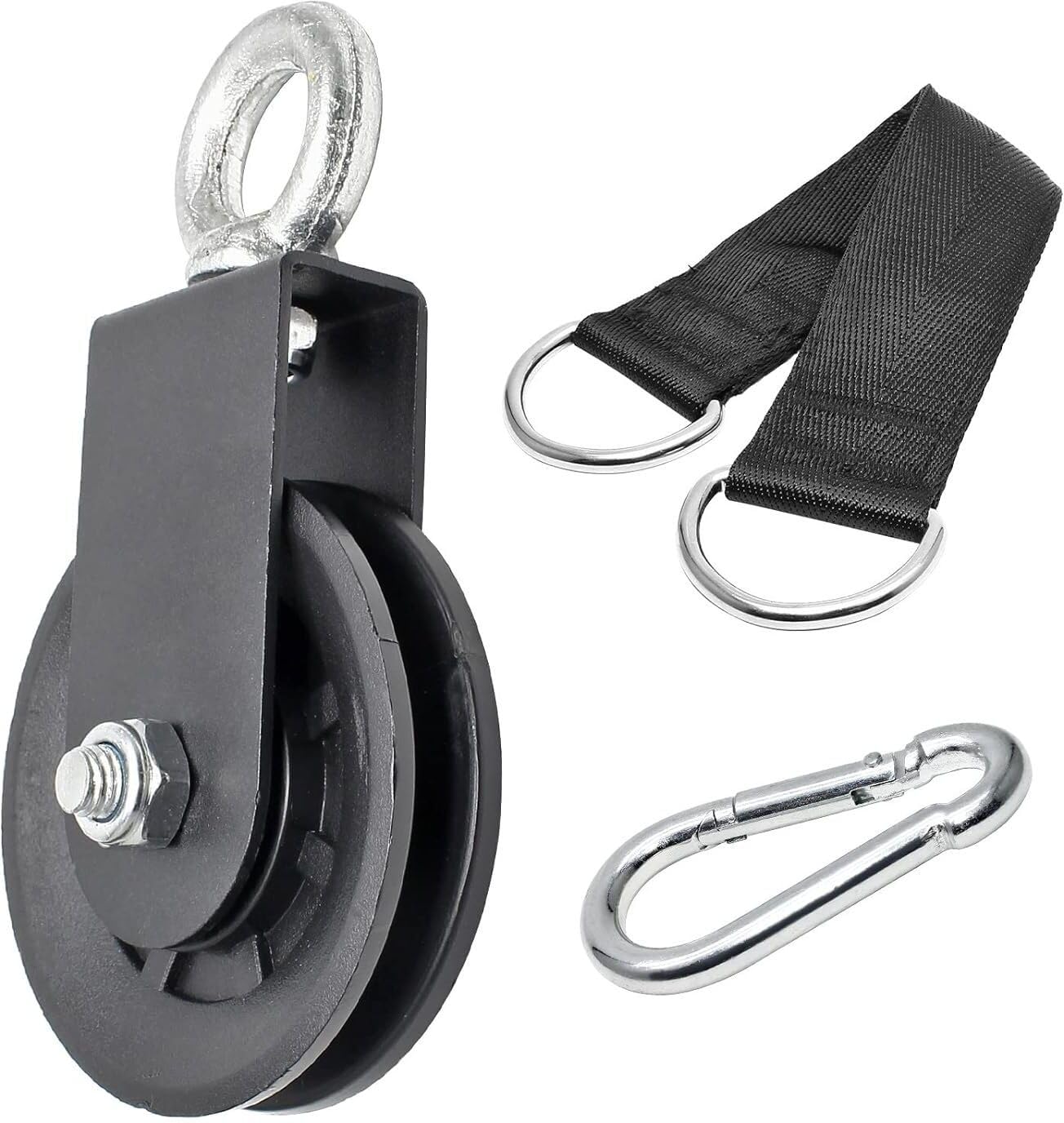 1 Pack Silent Nylon Gym Cable Pulley Wheel with Hanging Straps and Carabiner Multi-Training Bar ()-image-14