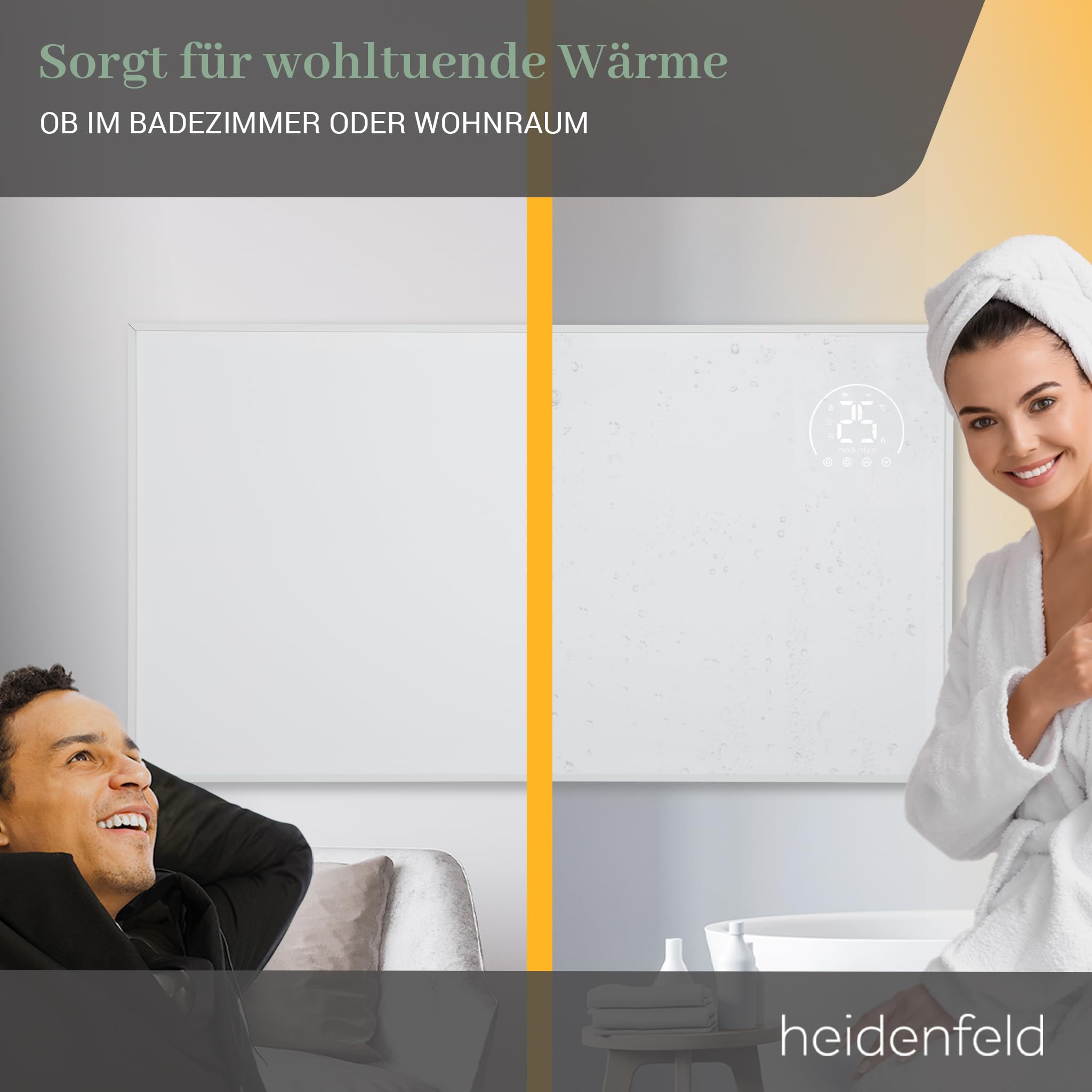 Heidenfeld Infrarotheizung HF-HP140 | 800 Watt bis 20 m² | 3in1 Steuerung via App | Fernbedienung | Touch-Bedienfeld | Mobile Elektroheizung | Infrarot Heizkörper mit Thermostat (HF-HP140 800 Watt)