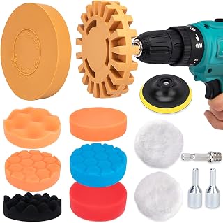 Eraser Wheel, Adhesive Remover, Decal Remover, 13PC Rubber Pin Stripe Removal Tool Kit, Decal Adhesive Removal Kit for Drill for Automotive Car Sticker, Rv, Vinyl, with Polishing Pads Razor Blades