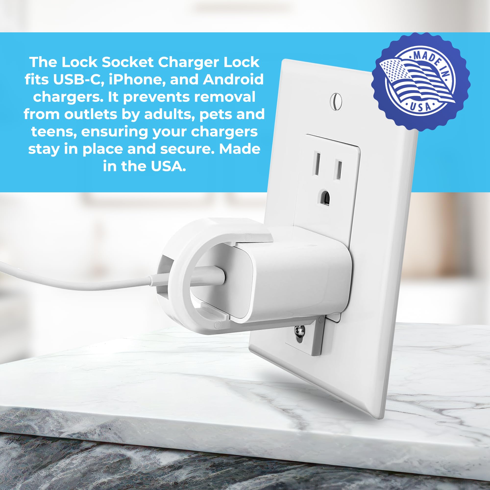 Lock Socket Charger Lock - Anti Theft Cord & Outlet Lock, Firmly Secures Phone Chargers From Unplugging, For USB-C Fast Chargers for iPhone 11 & iPad Pro, Includes Security Screw & Allen Wrench 2 Pack
