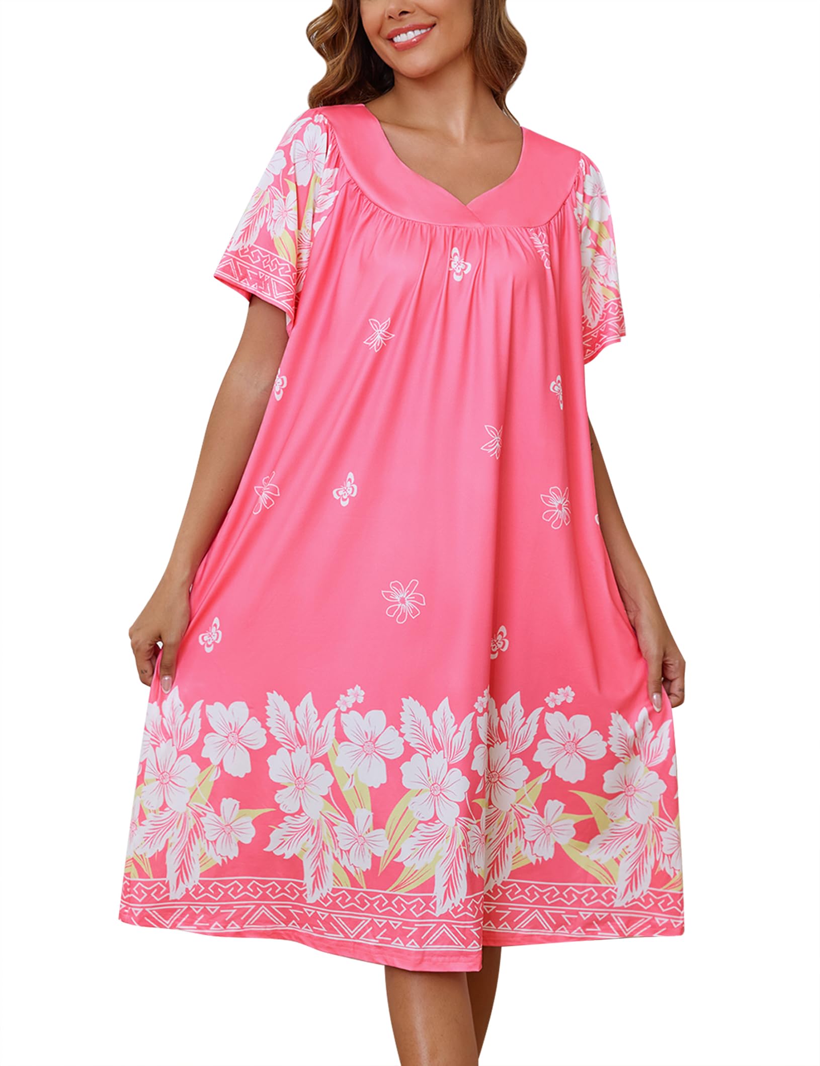 Marvmys Women House Dress with Pocket Mumu Nightgown Soft Lounge Dress Sleepwears