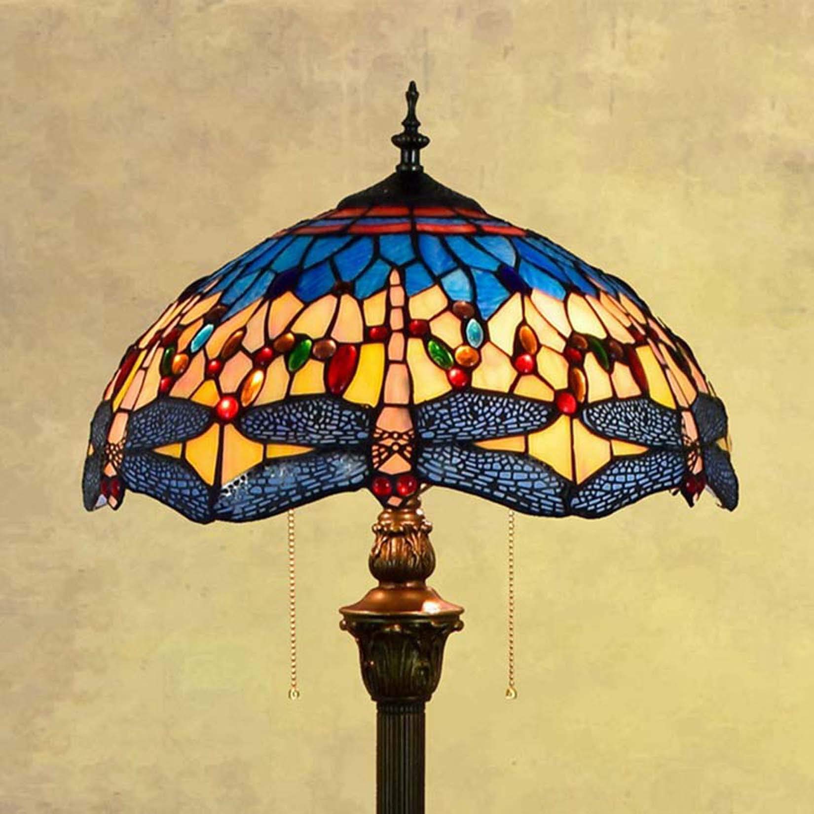 Lampa Podłogowa Do Czytania W Stylu Tiffany Z Witrażem W Kształcie Ważki I Abażurem O Szerokości 16 Cali Z Żywicy,Do Sypialni I Salonu,B(B)