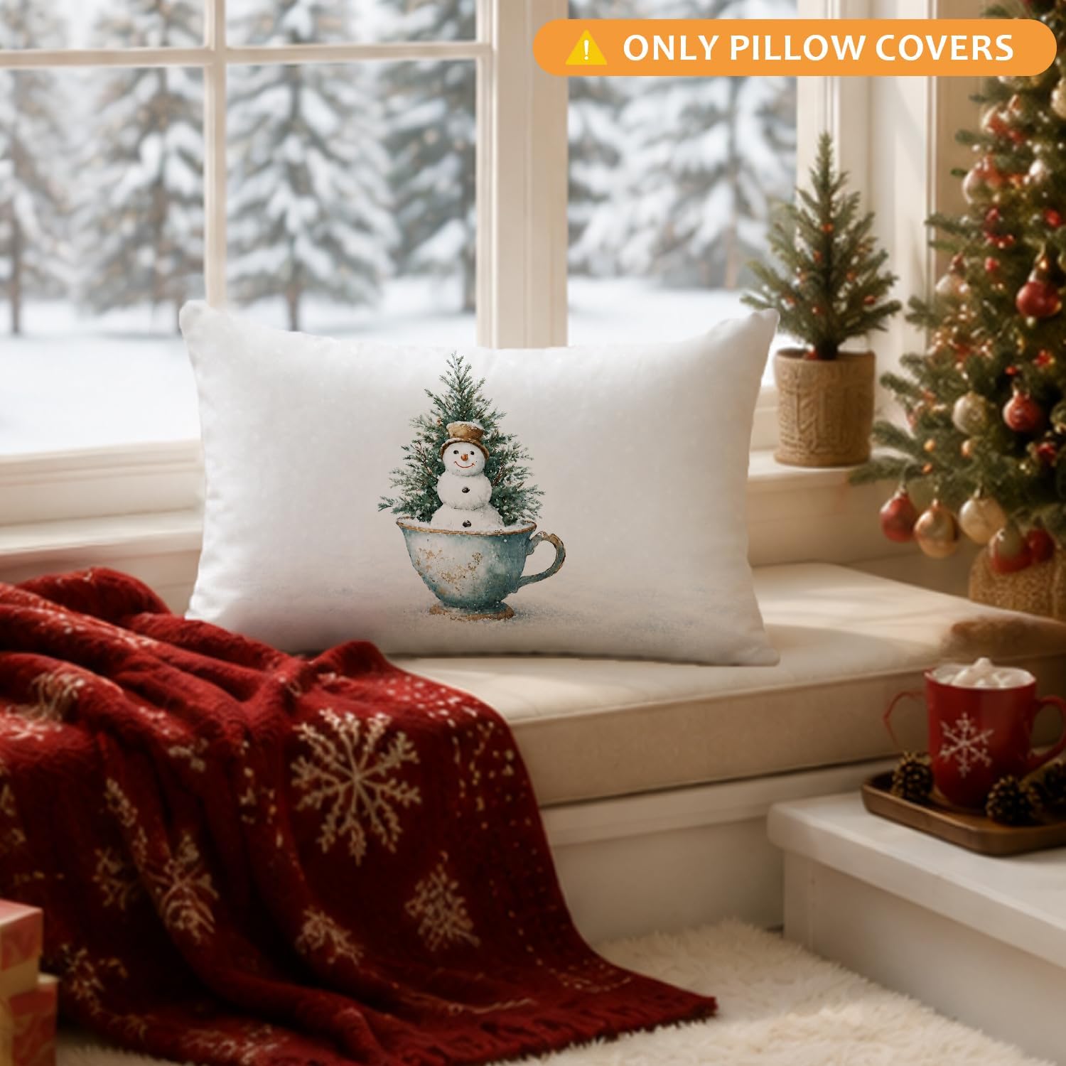 Christmas Tree Snowman Decorative Pillow Cover 12x20 image 3