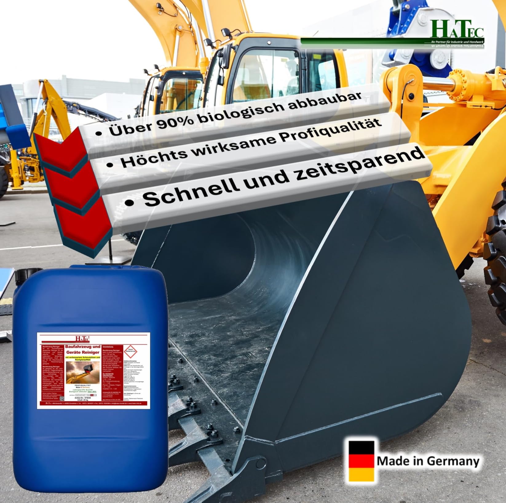 Baufahrzeug- und Geräte Reiniger 25kg, Baggerreiniger, Radladerreiniger, Staplerreiniger, Fahrzeugreiniger, Gerätereiniger, über 90% biologisch abbaubar, sehr Ölabscheiderfreundlich.