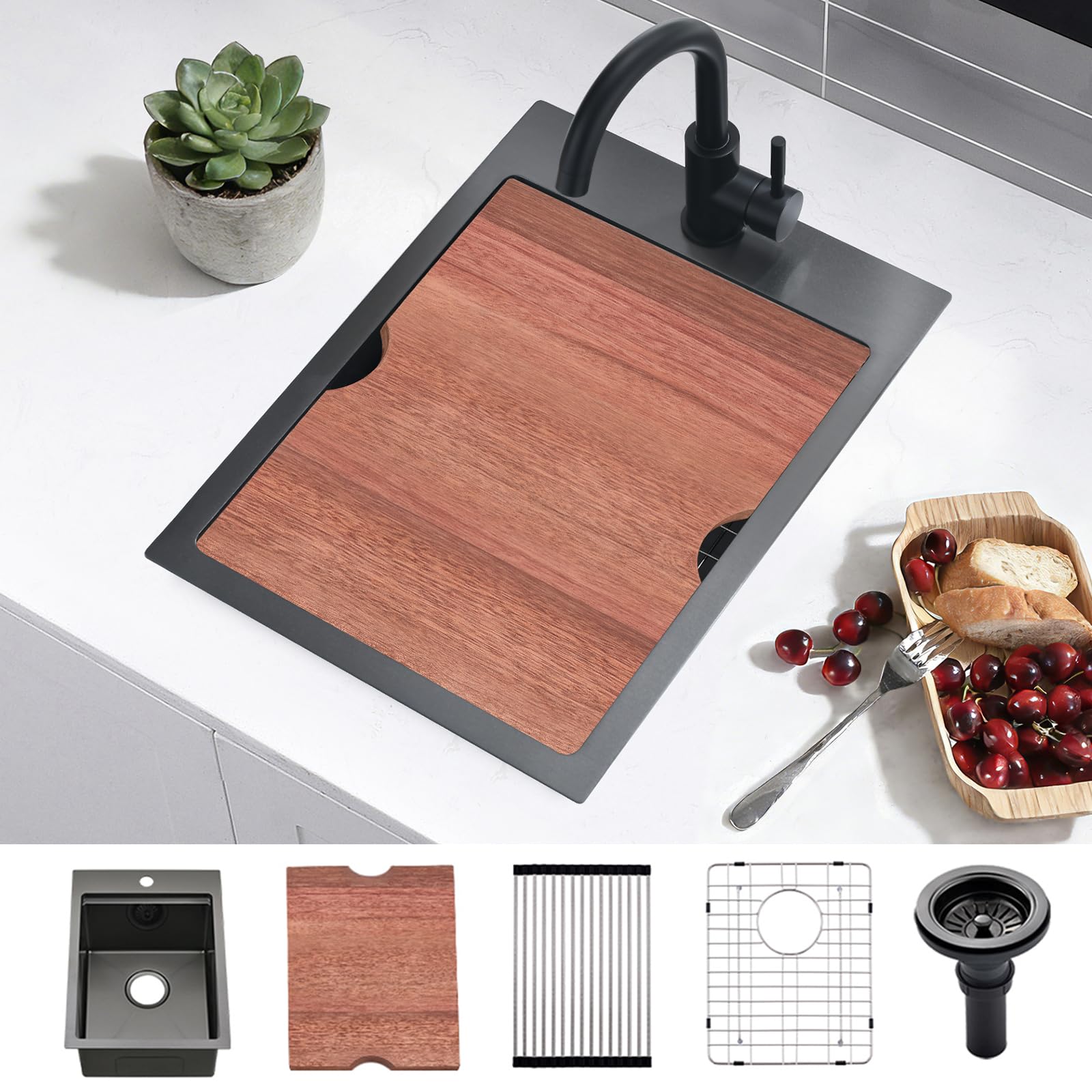 Évier de cuisine noir en acier inoxydable cuve compacte design