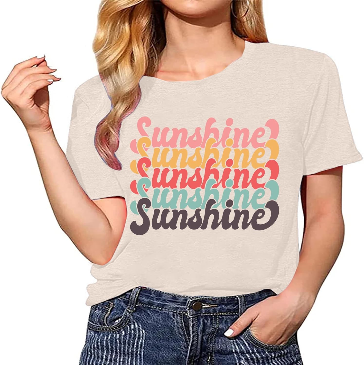 Womens Sunshine Beach T Shirt Short Sleeve Summer Graphic Tees Funny Casual Shirt Loose Fit Tee Blouses Tops - Image 2