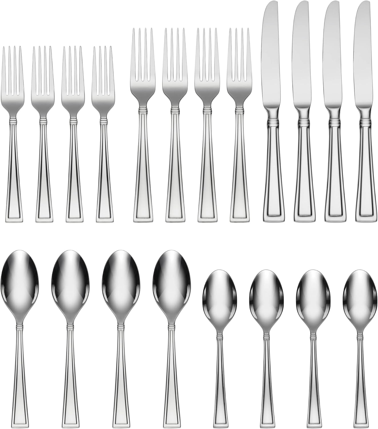 Oneida Butler 20 Piece Everyday Flatware, Service for 4, 18/0 Stainless Steel, Silverware Set