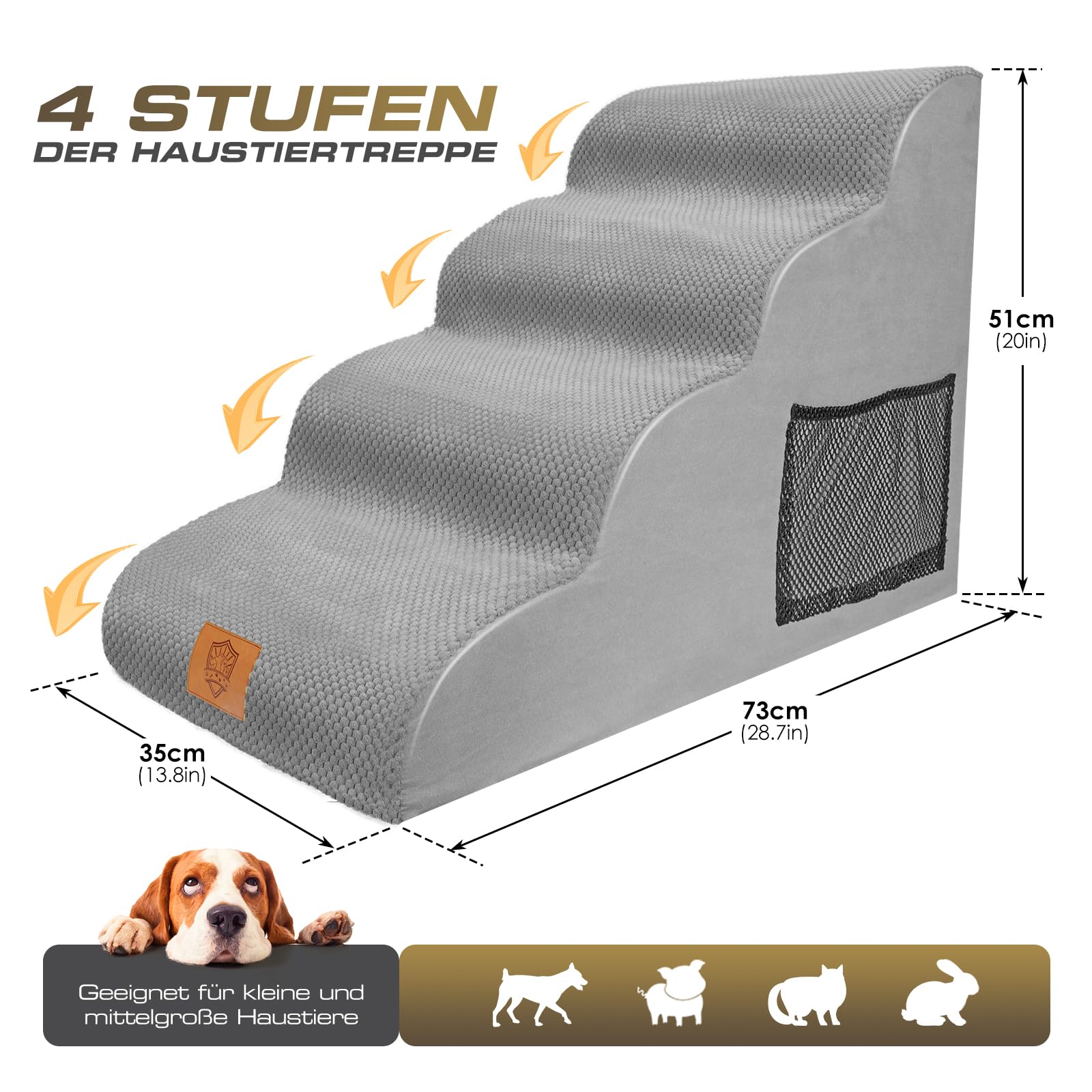 Thihome Scala per Cani di Piccola Taglia, 4 Gradini, Scala Rimovibile, Rampa per Cani con Rivestimento Lavabile e Antiscivolo, per Letto e Divano in Spugna ad Alta Densità