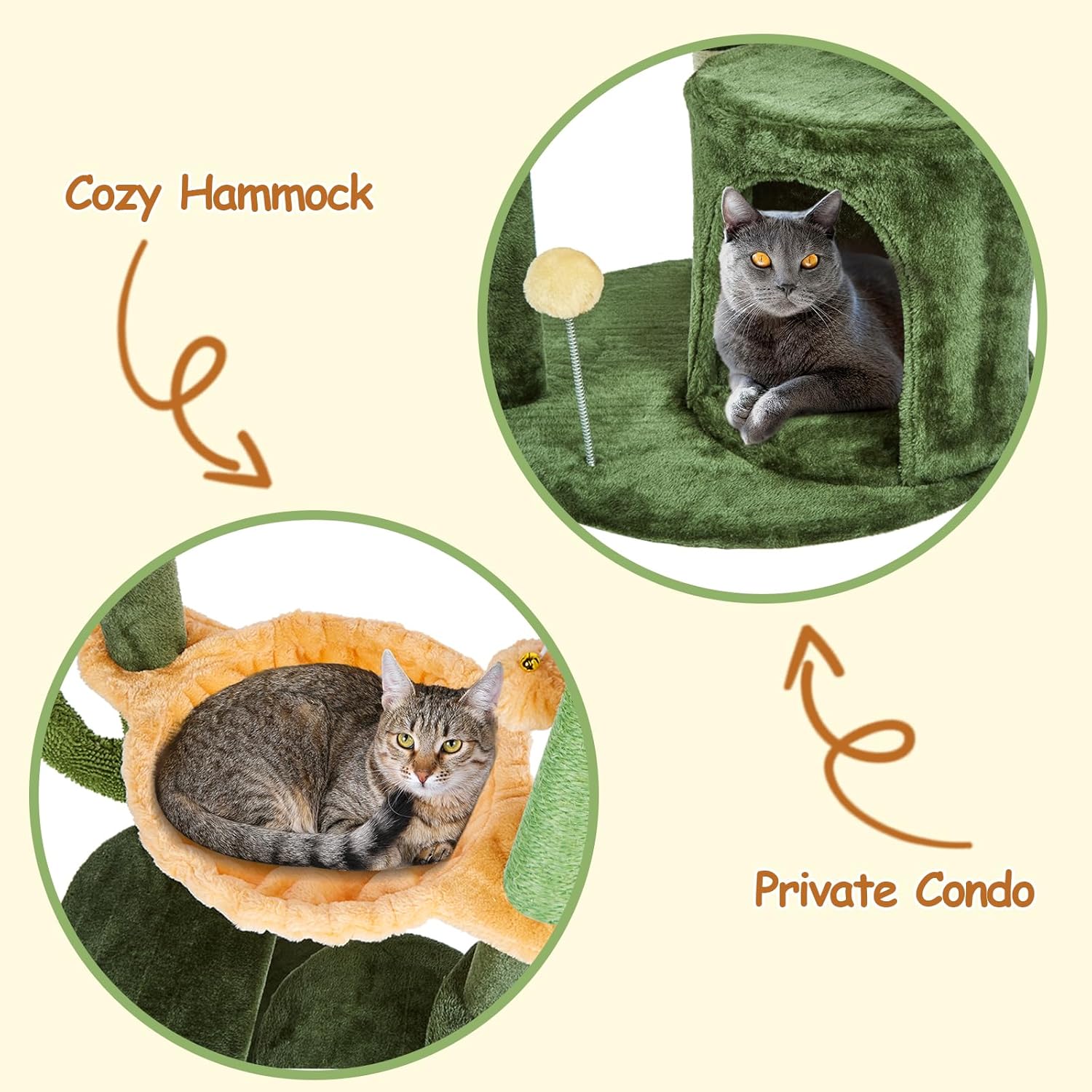 review Ownpets Cactus Cat Tree Large 52” Tall Multi-Level Cute Cat Tower with Padded Top Perch, Comfy Hammock, Private Condo, Fully Scratching Post and Hanging Ball for Indoor Cats, Green