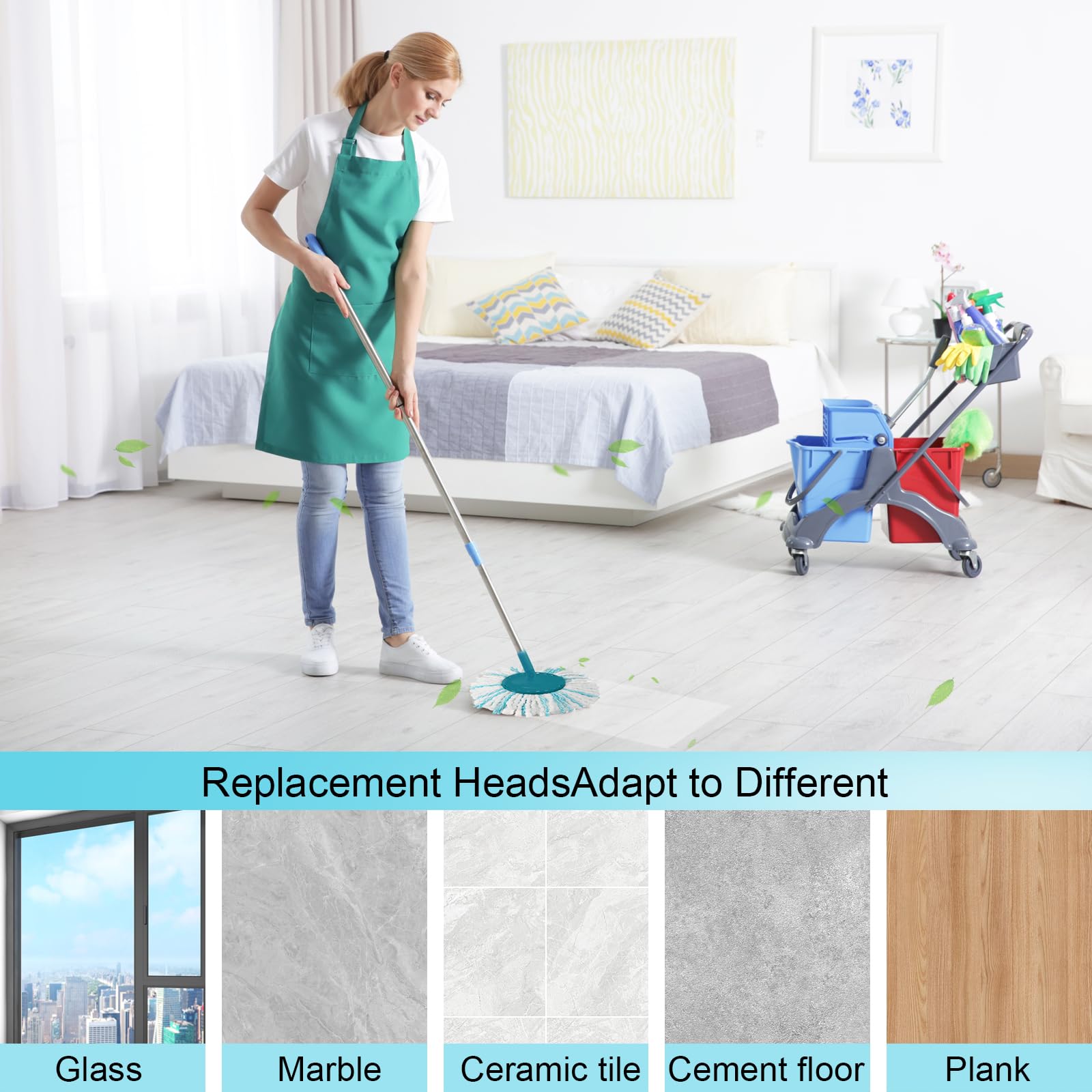 Sprifityy 4 Piezas para Leifheit Clean Twist Disc Mop Ergo Kit, Cabezal de Repuesto de fregona Reutilizable, fácil de reemplazar, Altamente Absorbente, para Todo Tipo de Suelos
