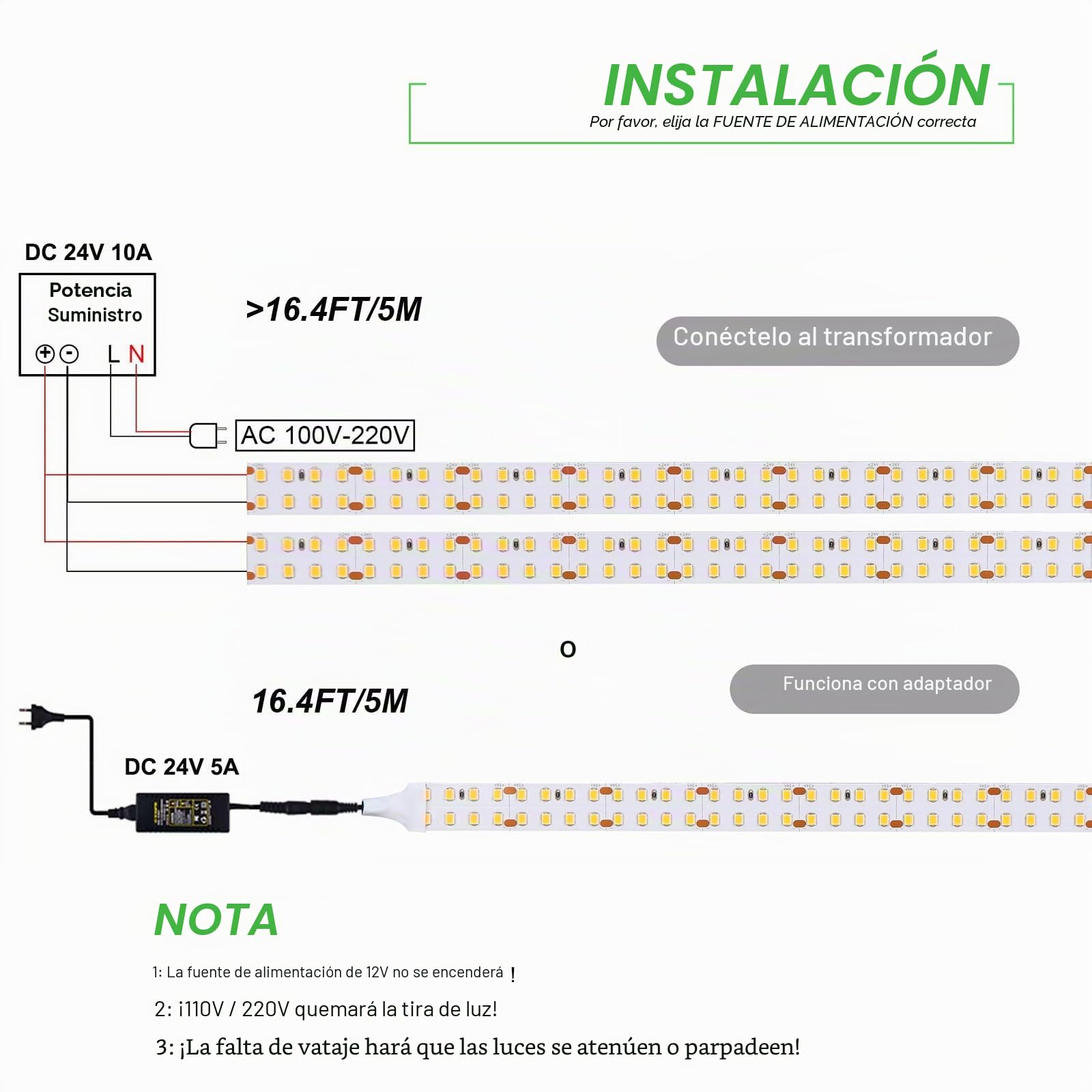 JOYLIT 24V Tira LED de Interior 5M Doble Fila SMD 2835 240LEDs/M 3000K Blanco Cálido 2240LM/M Alta Luminosidad CRI 92+ Tiras Luces LED, 120W Regulable Adhesiva Light Strip para Comercial, Industrial