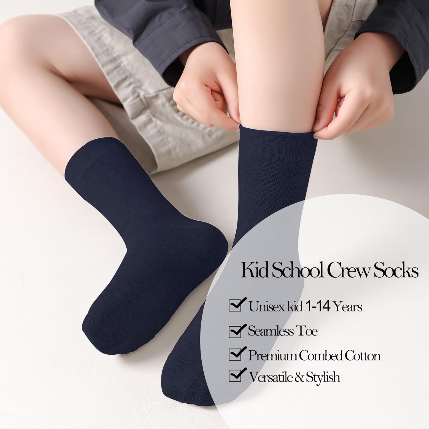 JORMATT 3 Pairs Boys Dress Socks Kids Girls Black Crew Dress Sock Cotton Uniform Socks Seamless - Image 2