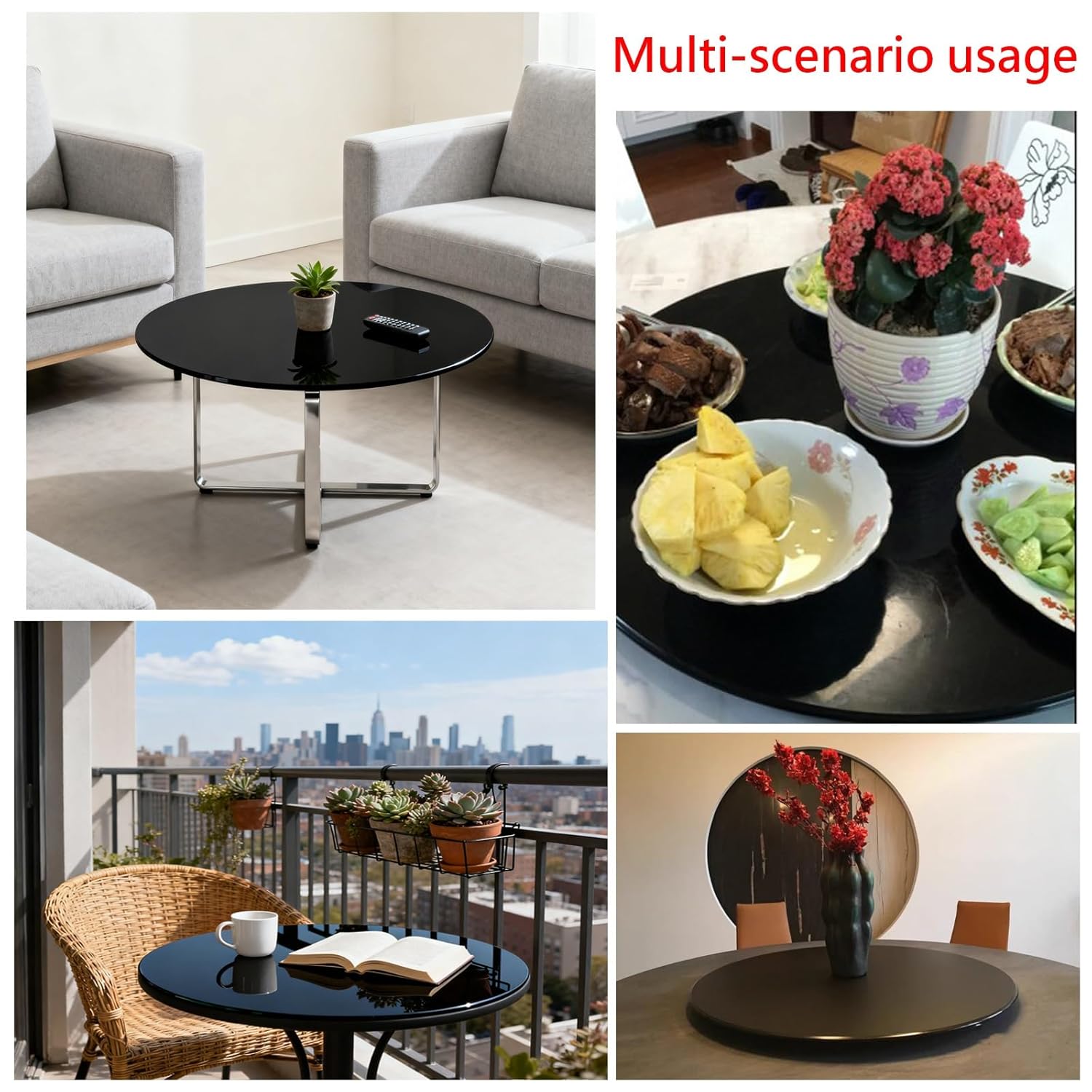 Thick Glass Table Top, Black Tempered, Safe Flat Polished, for Dining, Home Office Countertop. 40CM,50CM,58CM,60CM,70CM,80CM(7OCM (28IN))