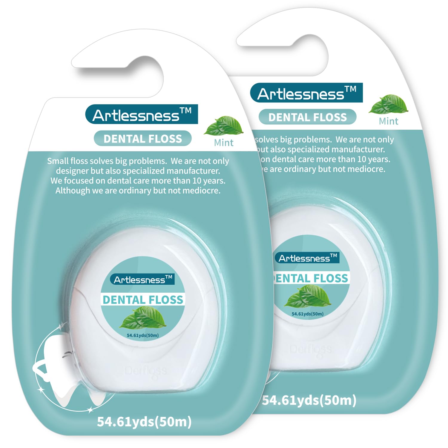 dental floss,Portable Micro Wax Flat Wire Floss, Effective Plaque Removal, Shred Resistant, Extra Wide Cleaning Surface, Smooth & Easy Slide, Mint Flavour- 54.6 Yards x 2 Units