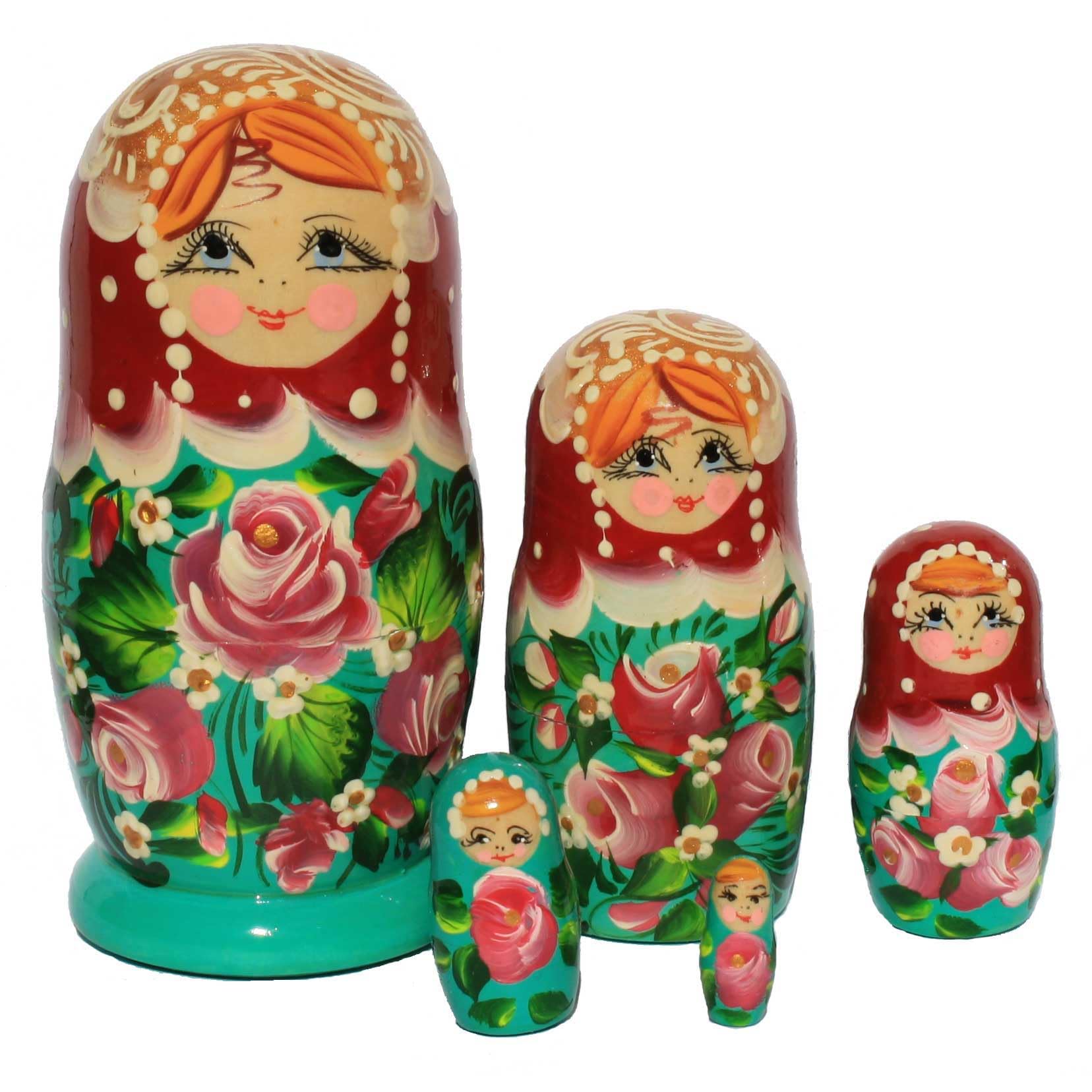 Matroschka Puppen russische Babuschka Matruschka Matrjoschka Original Klassisch 5 Steckpuppen 16cm aus Holz Rosen