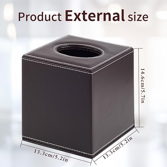 Leather Tissue Box Square Cosmetic Tissues Tissue Box Organizer Tissue Dispenser Holder Tissue Box Holder for Chest of Drawers Bathroom Cars Office Decoration Brown