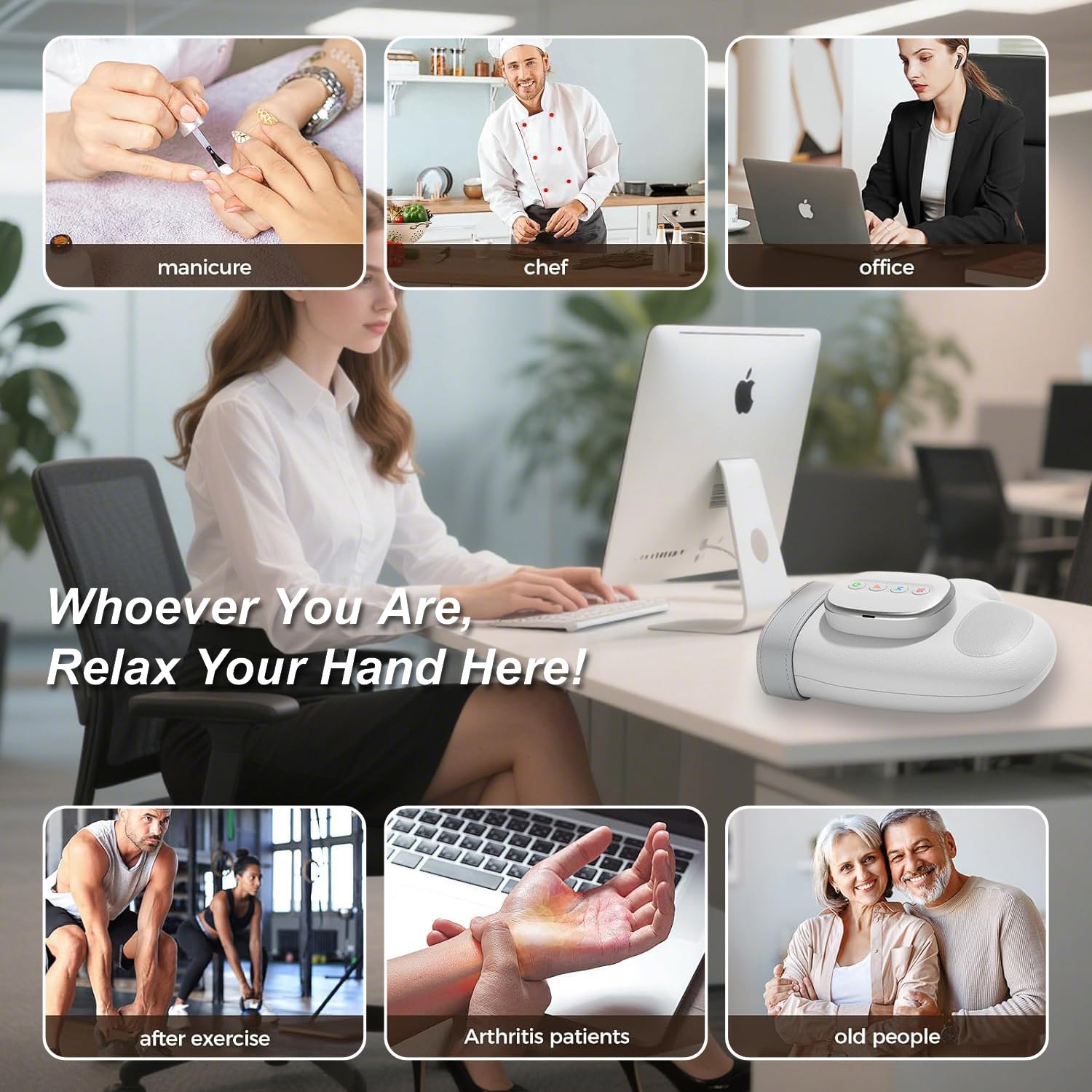 Masajeador de manos inteligente con alivio de compresión de calor, 3 modos para el alivio de la artritis y el túnel carpiano, masajeador eléctrico Shiatsu de muñeca/dedo/palma