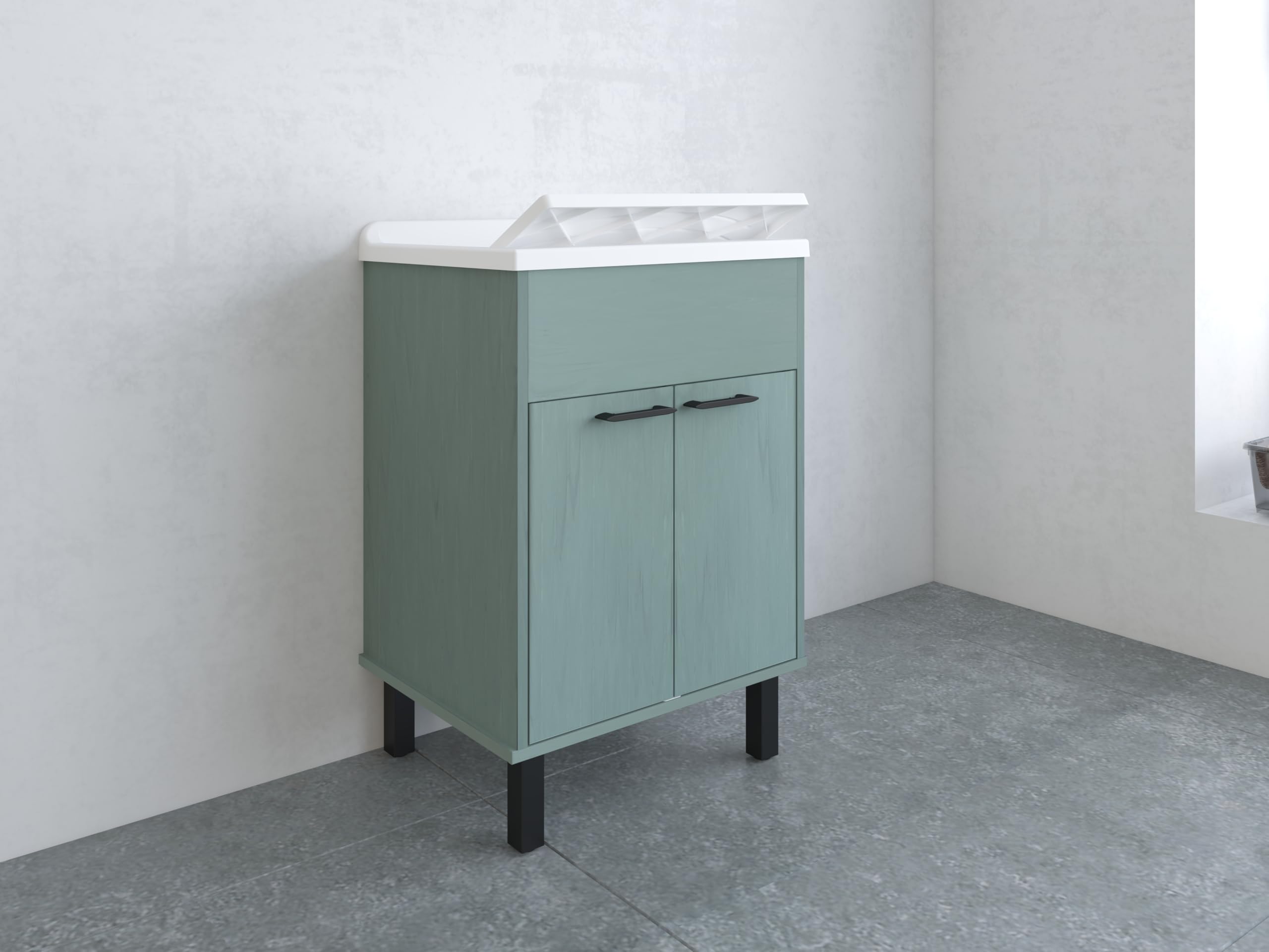 Negrari Mobile Lavatoio in PVC con vasca in PP, Resistente agli acidi di uso comune, Resistente all'umidità, Kit di scarico incluso, Interno e Esterno, L60 x P50 x H85 cm, Colore Verde Scuro
