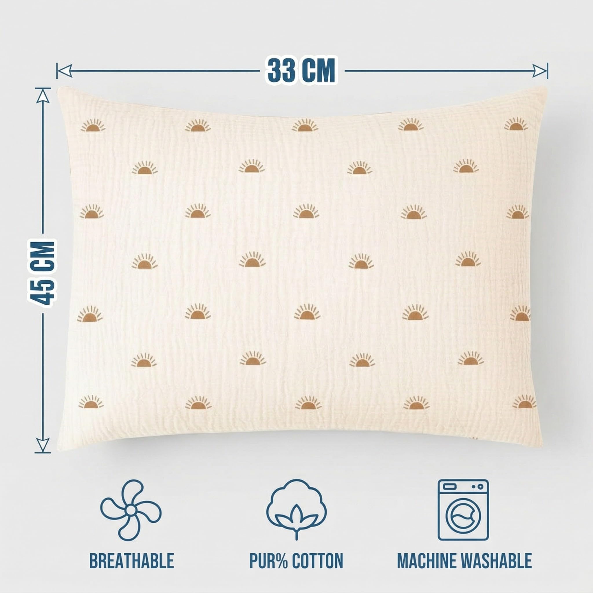 Federa Cuscino Bebè 33x45cm Beige Arcobaleno Doppia Garza Cotone Morbida Traspirante