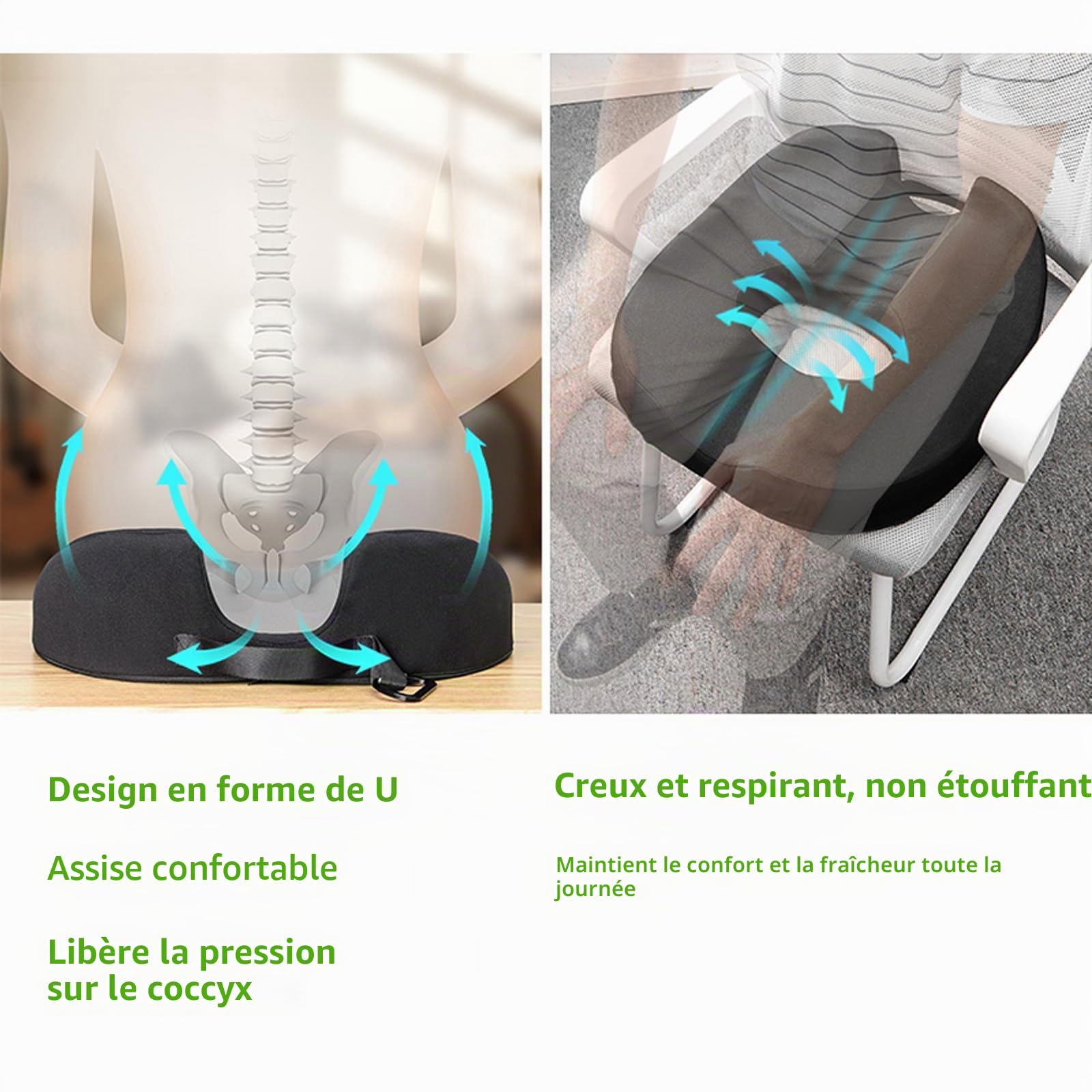 Coussin en forme de donut pour le coccyx, coussin de siège pour prostate, sciatique, plancher pelvien, ulcères de pression, grossesse, chirurgie périnéale, coussin de chaise en mousse à mémoire de