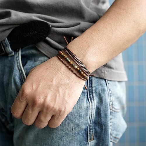 Miniatura 317 de Handmade Natural Stone Beaded Healing Bracelet Gift for Men Adjustable Rope String Bracelet (picasso jasper, Adjustable)