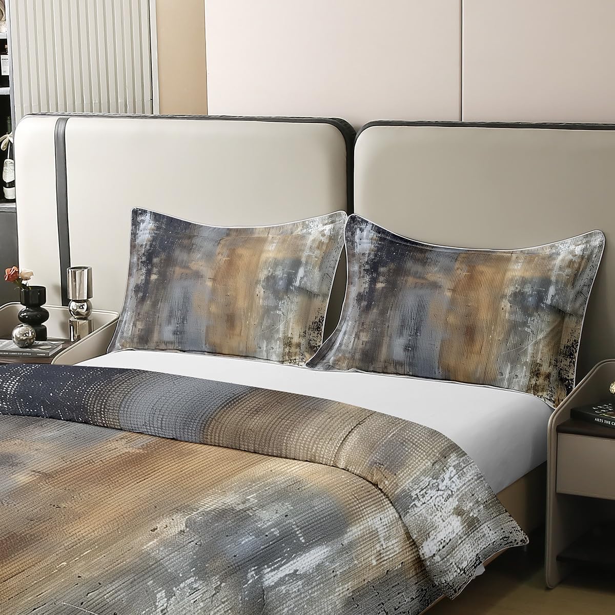 Erosebridal Abstract Ombre Duvet Cover 100% Cotton Brown Grey White Oil Painting Bedding Set Abstract Pattern Comforter Cover Queen Size,3Pcs,2 Pillowcases Lightweight Graffiti Style Bedroom Decor