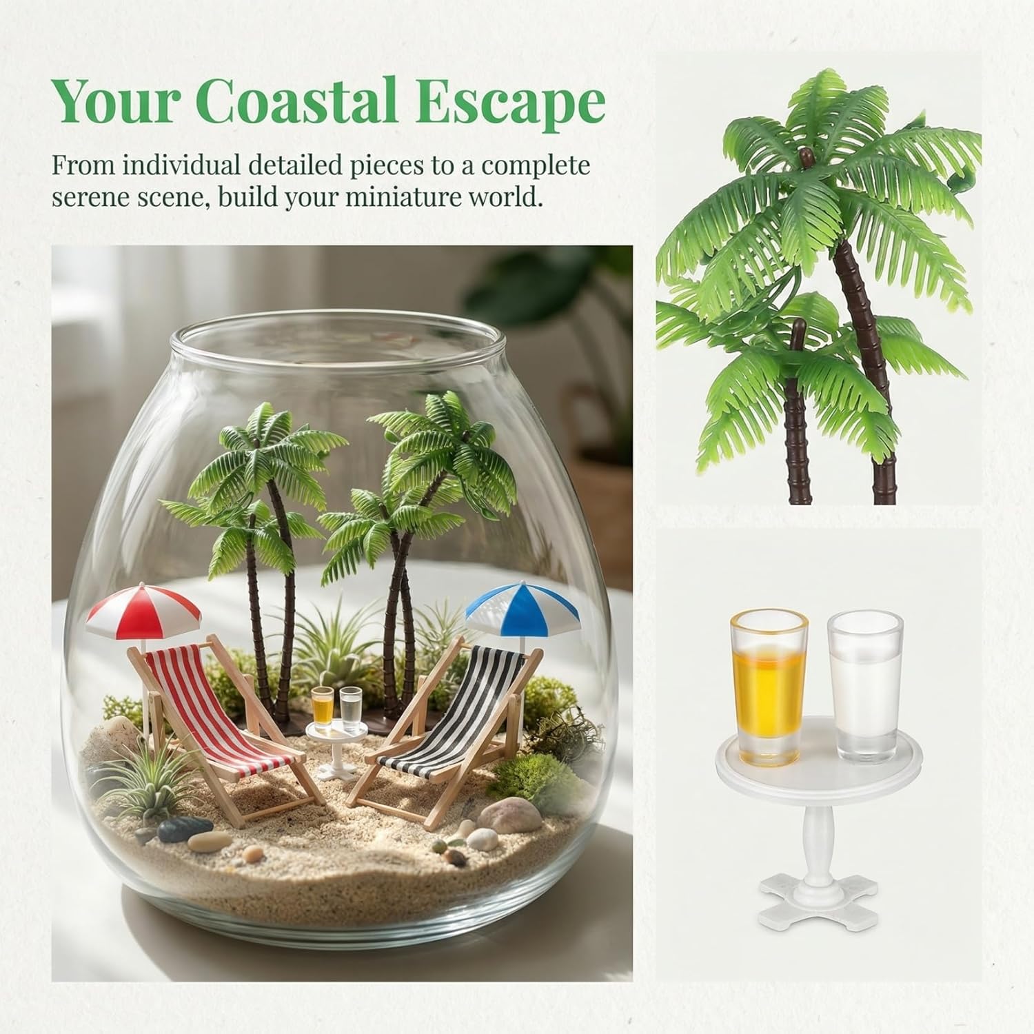 Mini Umbrella Palm Chair Beach Miniature Accessories Miniature Toys Dollhouse Outdoor Accessories Micro Landscape Beach Cake Decorations
