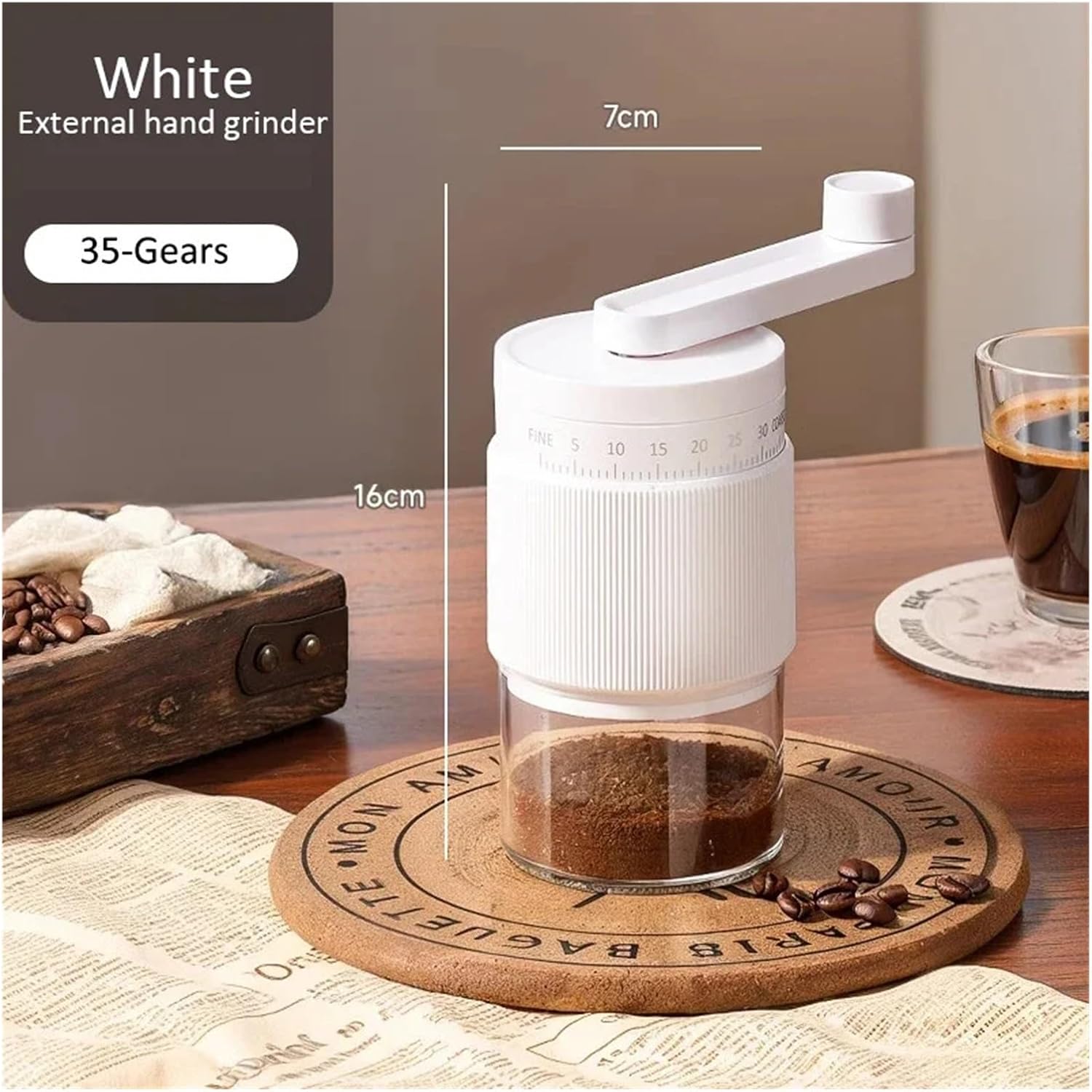 Manual Coffee Grinder External 35-Gears Adjustable Espresso Bean Mill Ceramic Grinding Core Maker For Home(White)