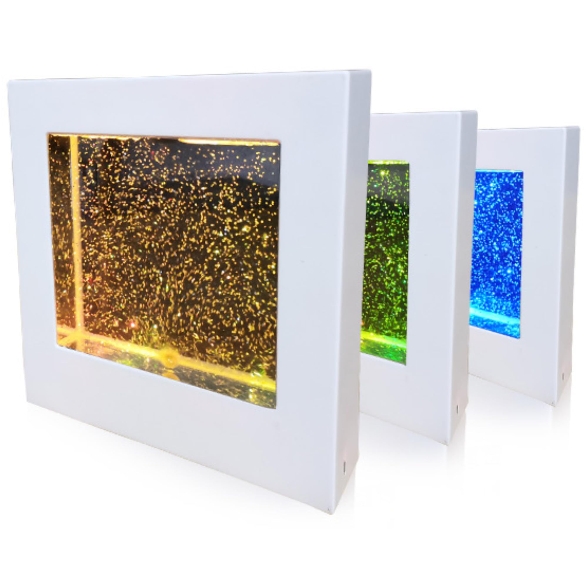 Playlearn Sensory Light 22cm Glitter Filled Square for Kids, LED Color Changing Mood Infinity Light, USB Operated Night Light for Desktop, Bedside Table & Home Decor