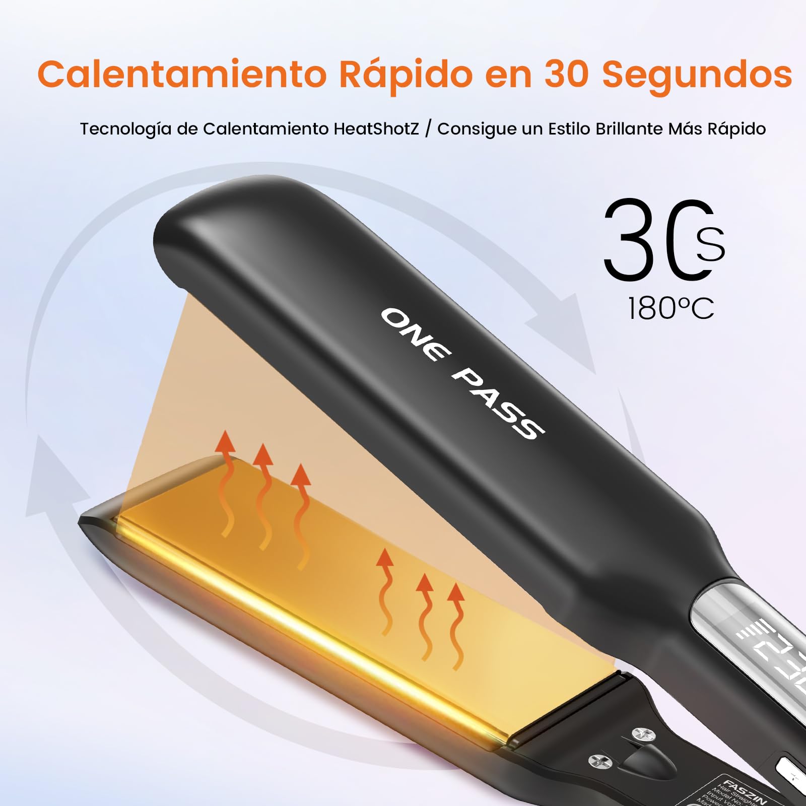 Faszin Plancha de Pelo con Placa de 42 mm de Ancho, Plancha de Titanio con Iones Negativos, Pantalla LED, Calentamiento Rápido de 30 s, Temperatura Ajustable de 11 Niveles (130-230 ℃) - Negro