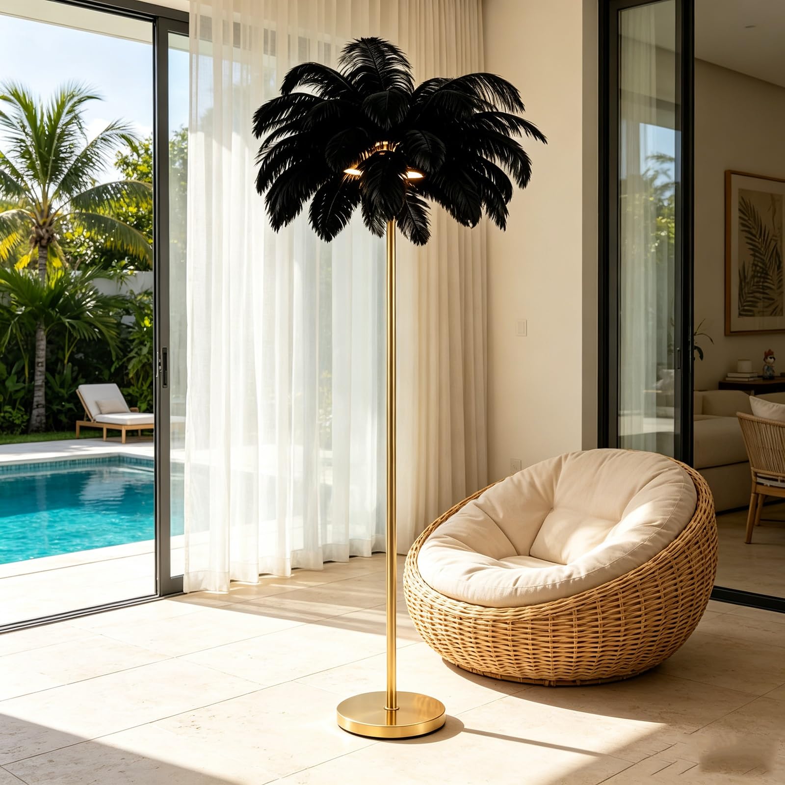 LCNDKF Fluffy Feather Floor Lamp with LED Soft Light