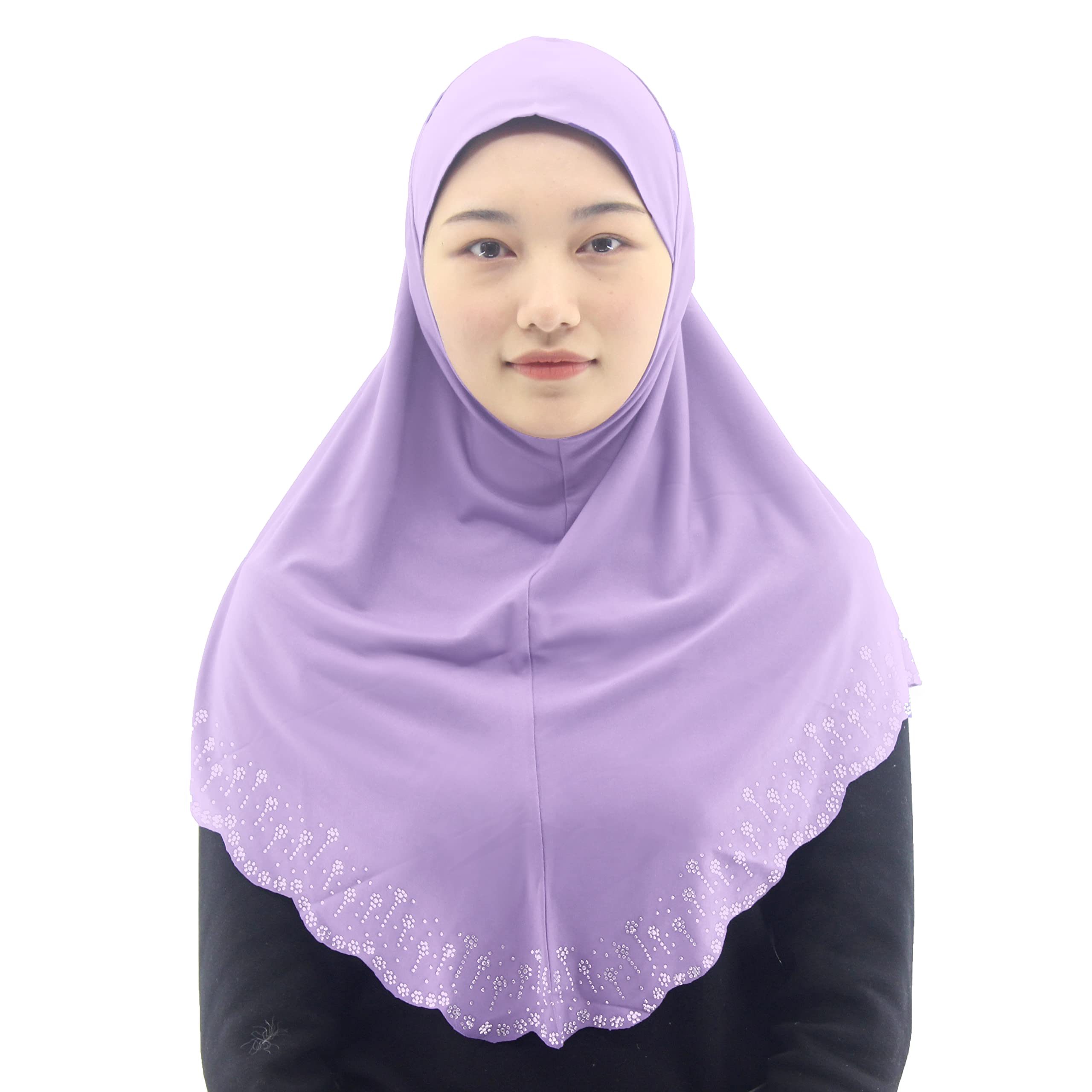 Modest BeautyWomens Muslim Amira Hijab Scarf Islamic Headscarf Long Shwals for Girls with Czech Drill