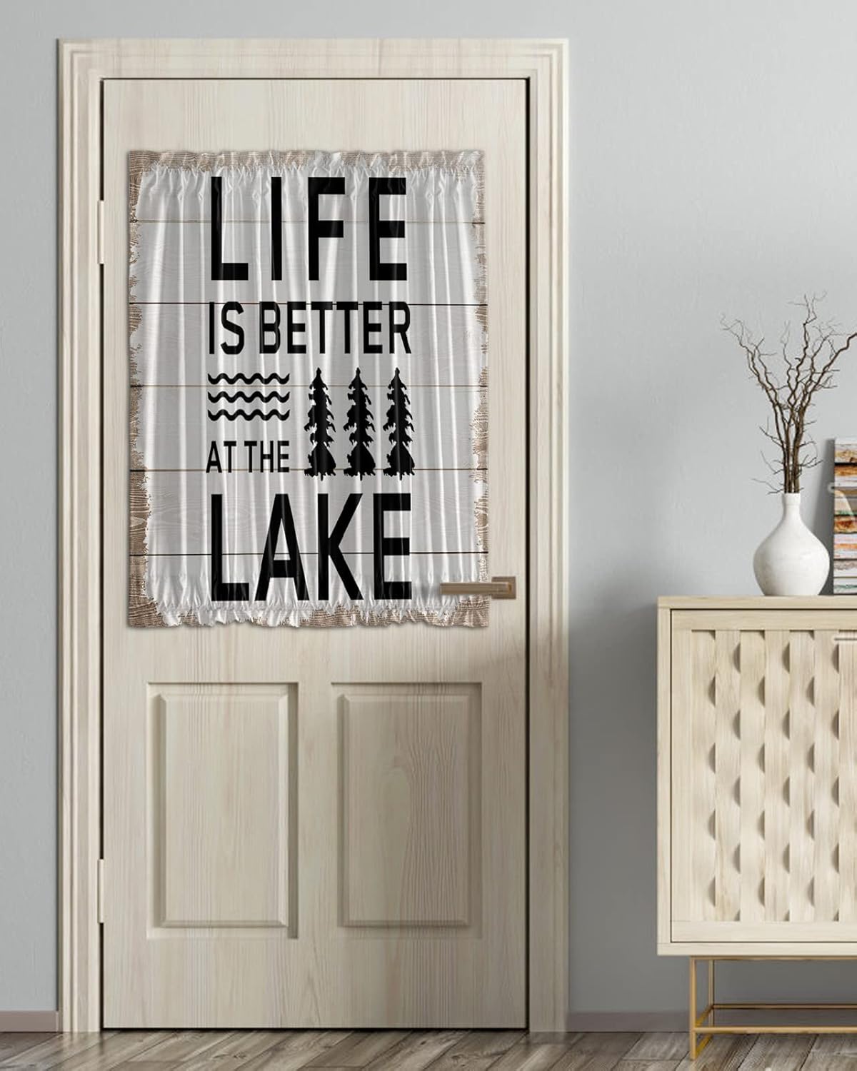 Privacy Blackout Door Curtains, Abstract Summer Lake Bush Forest French Door Curtain Thermal Insulated Curtains for Front Door Rod Pocket Door Panel 25x72in Life is Better at the Lake Wooden Texture