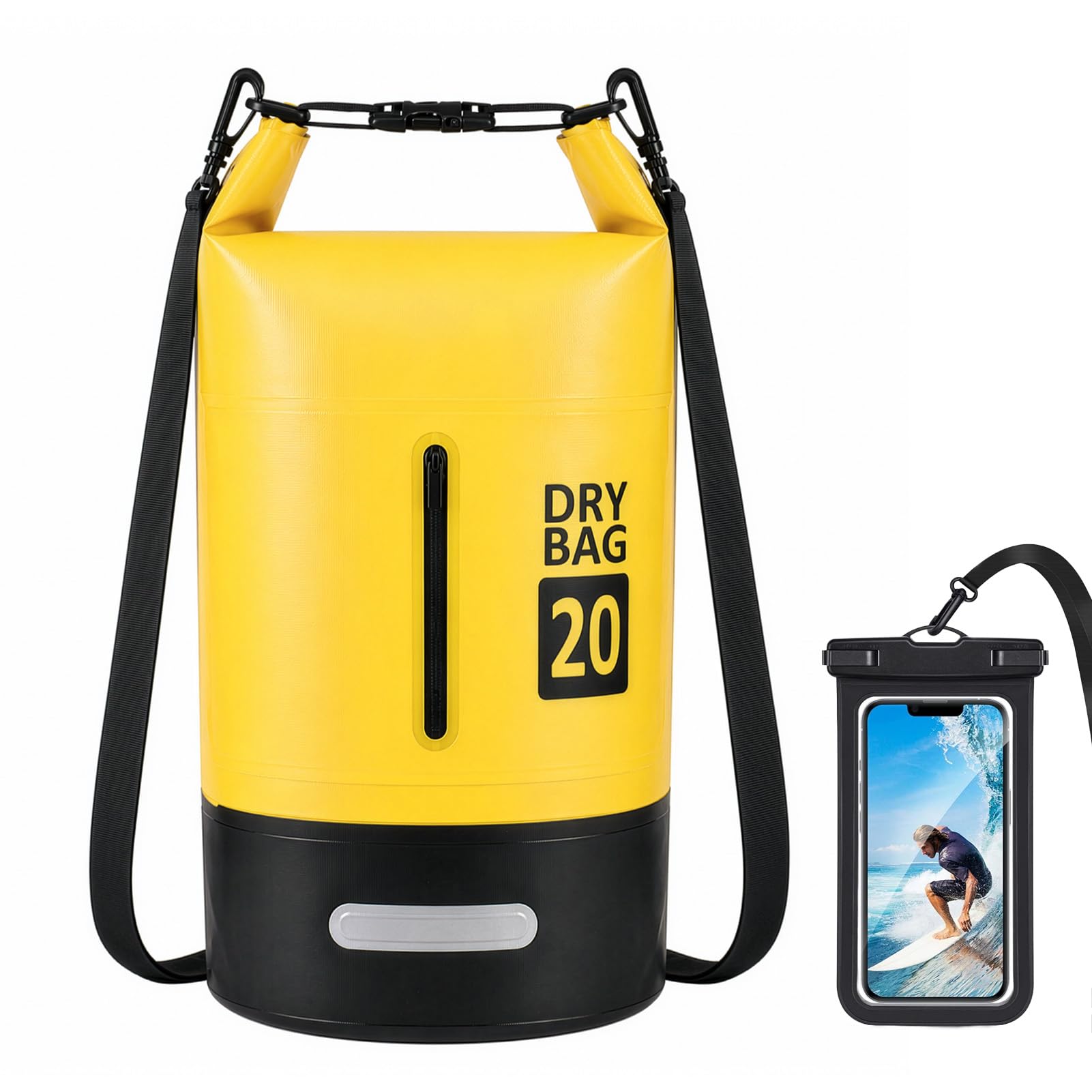 SUNNYNEST 20L Waterproof Dry Bag Backpack with Phone Pouch, Roll Top PVC Dry Sack with Adjustable Shoulder Straps for Kayaking, Boating, Fishing, Swimming, Camping & Beach, Orange (Yellow)