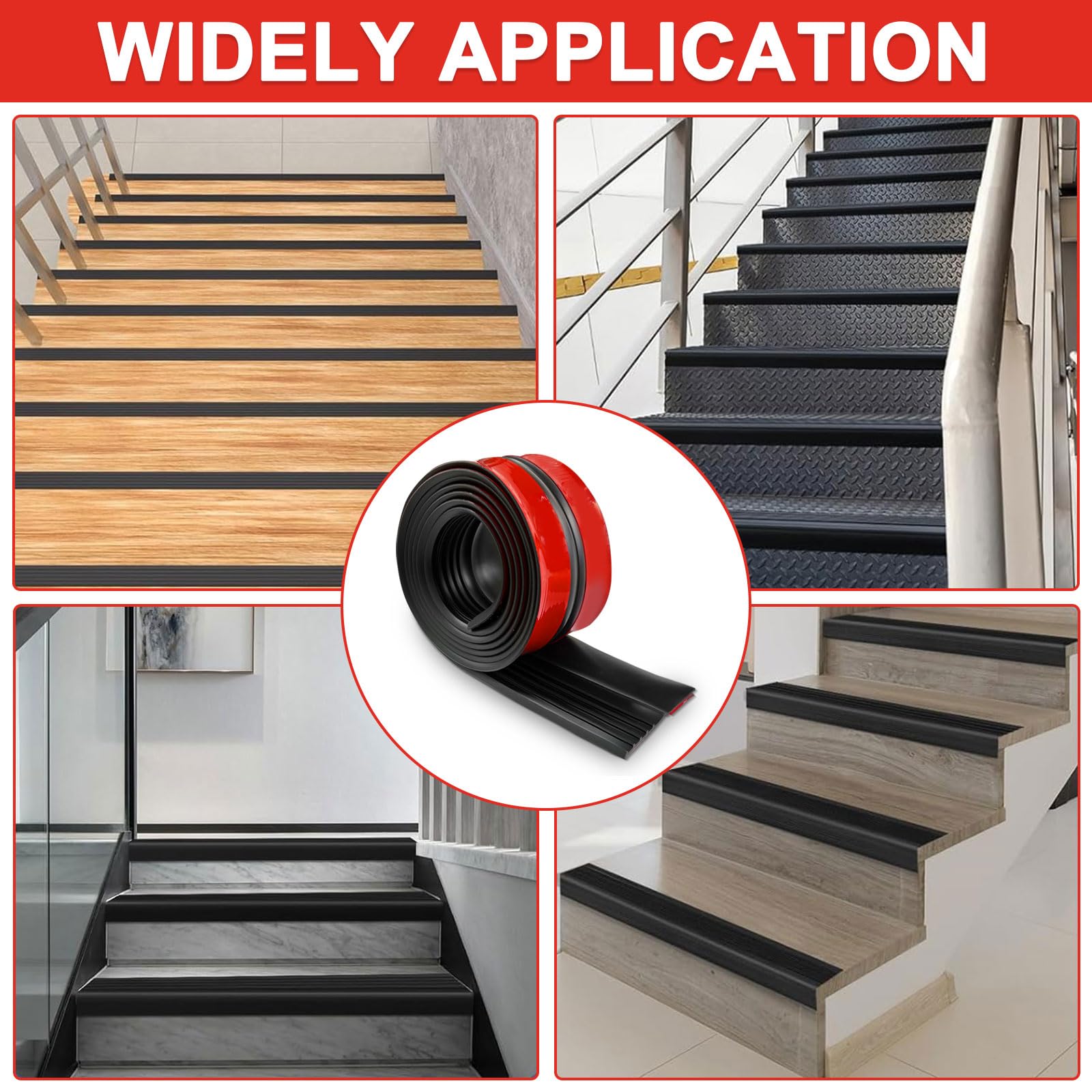 Perfil autoadhesivo para bordes de escaleras, 1 m, antideslizante, para exteriores e interiores