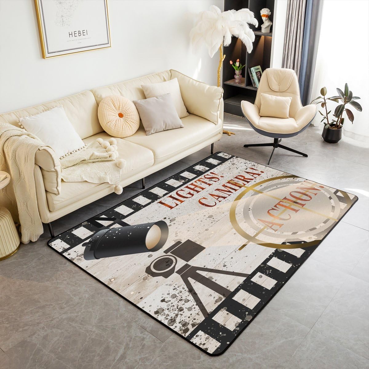 Movie Theme Decorative Carpet, Ceremony Photo Photography Indoor Floor Mat for Cinema Scenes Living Room Rugs Non-Slip Vintage Area Rug 5'x7'