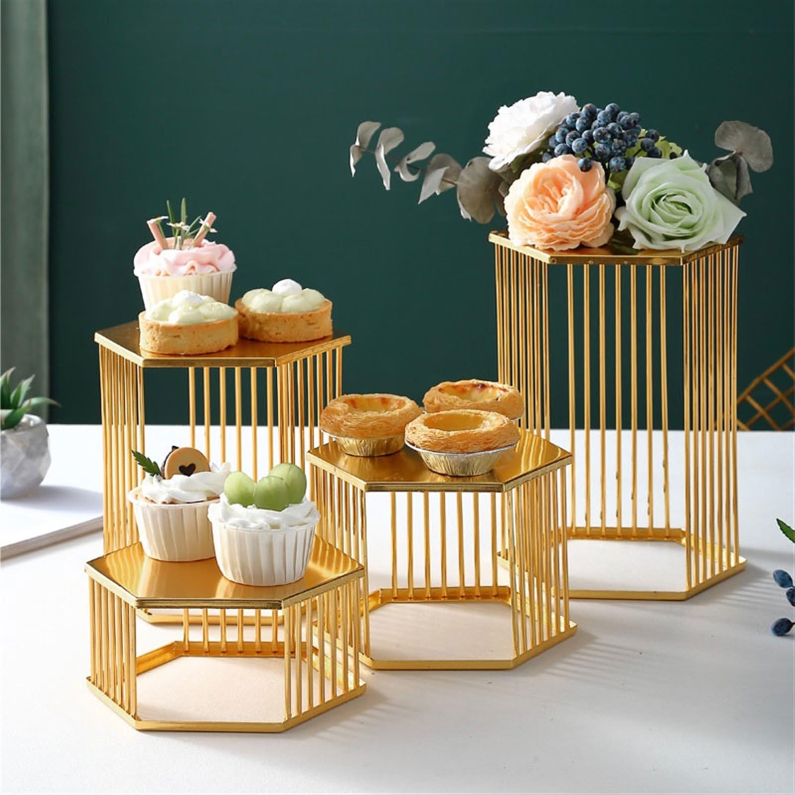 Alzata per Dolci Semplice e alla Moda portatorte Esagonale for tè pomeridiano Dim Sum Tavolo da Dessert a Gamba Alta in Ferro Leggero e Lussuoso Alzata per Torta(XS)