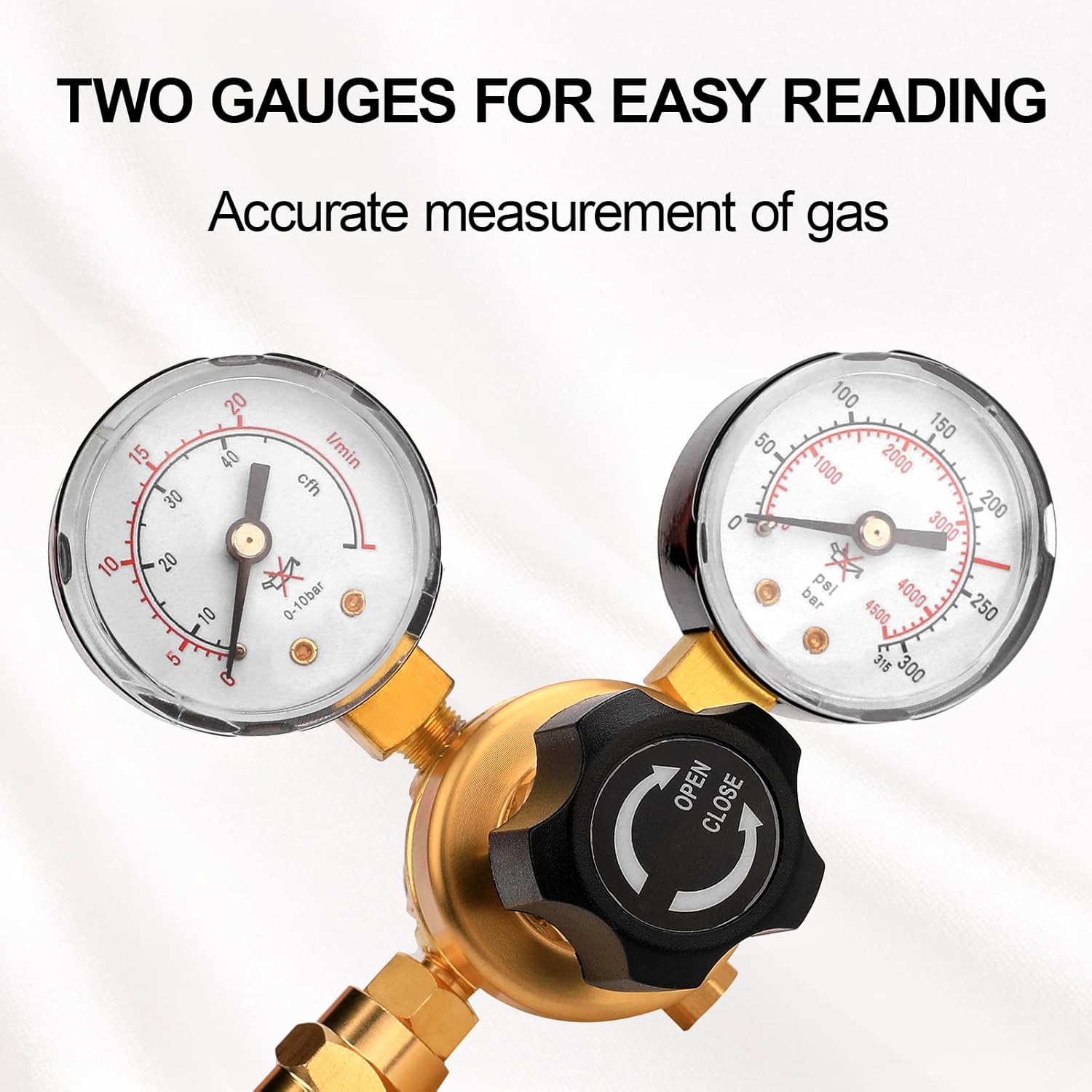 Tutor Auto Argon CO2 Regulator Gauge Welding Gas Regulator, CGA580 Inlet Connection, 0-4500PSI/0-10BAR Input Pressure, Brass, 6.6Ft Gas Hose, MIG TIG Welding