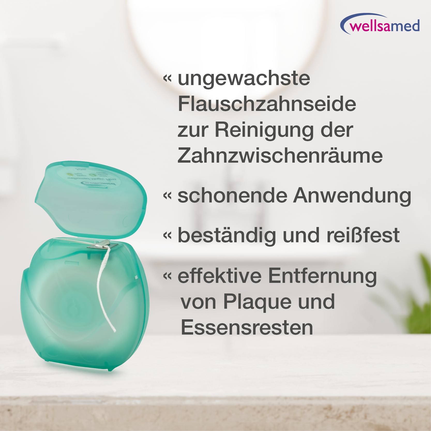 Wellsamed ungewachste Flauschzahnseide im 50m Spender Minzgeschmack (40 Stück)