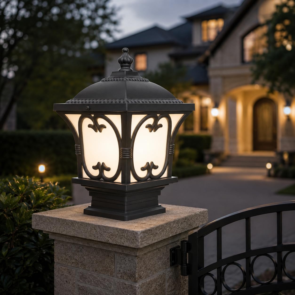 Azurite Outdoor Aluminum Casting Gate lamp Waterproof Unbreakable B-22 Holder, Exterior Beautiful Grey Outdoor gate lamp(Include Bulb) Pack of 1 Gate Light Outdoor Lamp-image-24