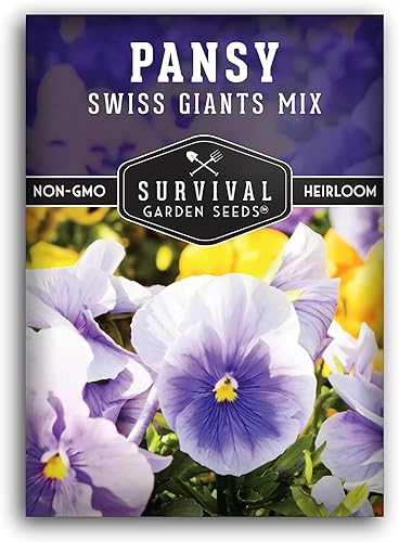 Miniatura 1 de Survival Garden Seeds - Semillas de pensamiento Swiss Giant Mix para plantar - Paquete con instrucciones para plantar y cultivar pensamientos