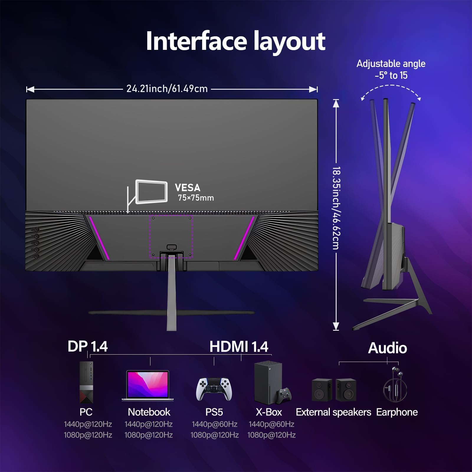 Gawfolk Monitor Gaming 27" QHD 2K | 120Hz 1ms per Esperienza Immersiva | AMD FreeSync | Design Senza Bordi | HDMI/DP e Montaggio a Parete