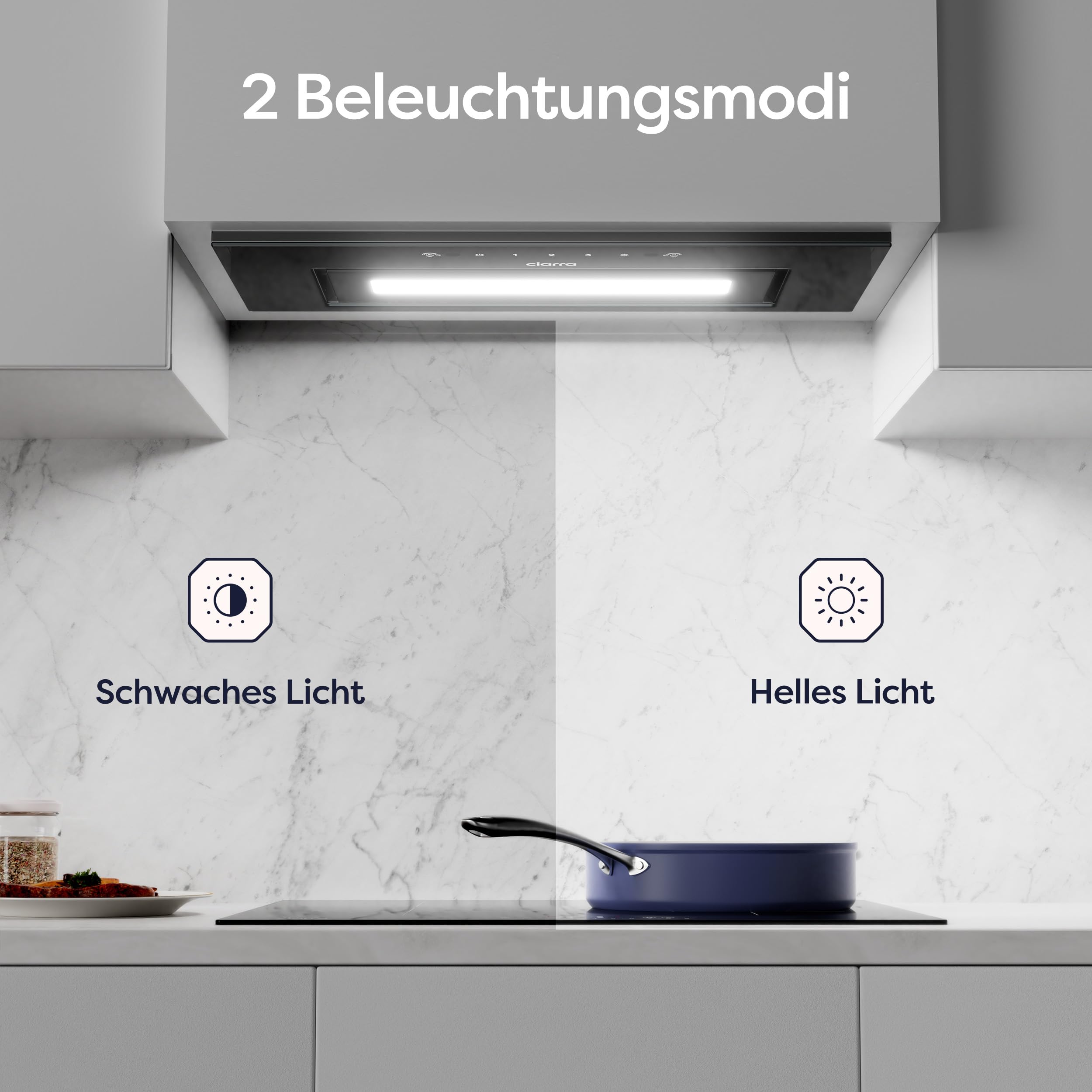 CIARRA CBCB6931B Einbau Dunstabzugshaube 60 cm Abluft Umluft 460 m³/h Sensor Touch-Bedienung Kohlefilter 3 Leistungsstufen Schwarz