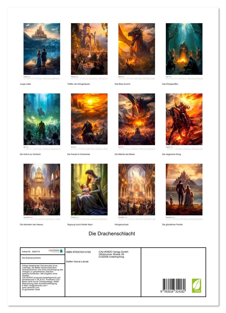 Die Drachenschlacht (hochwertiger Premium Wandkalender 2026 DIN A2 hoch), Kunstdruck in Hochglanz: Eine Bilder Geschichte über Ritter, Drachen und die große Liebe. (CALVENDO Wissenschaft)